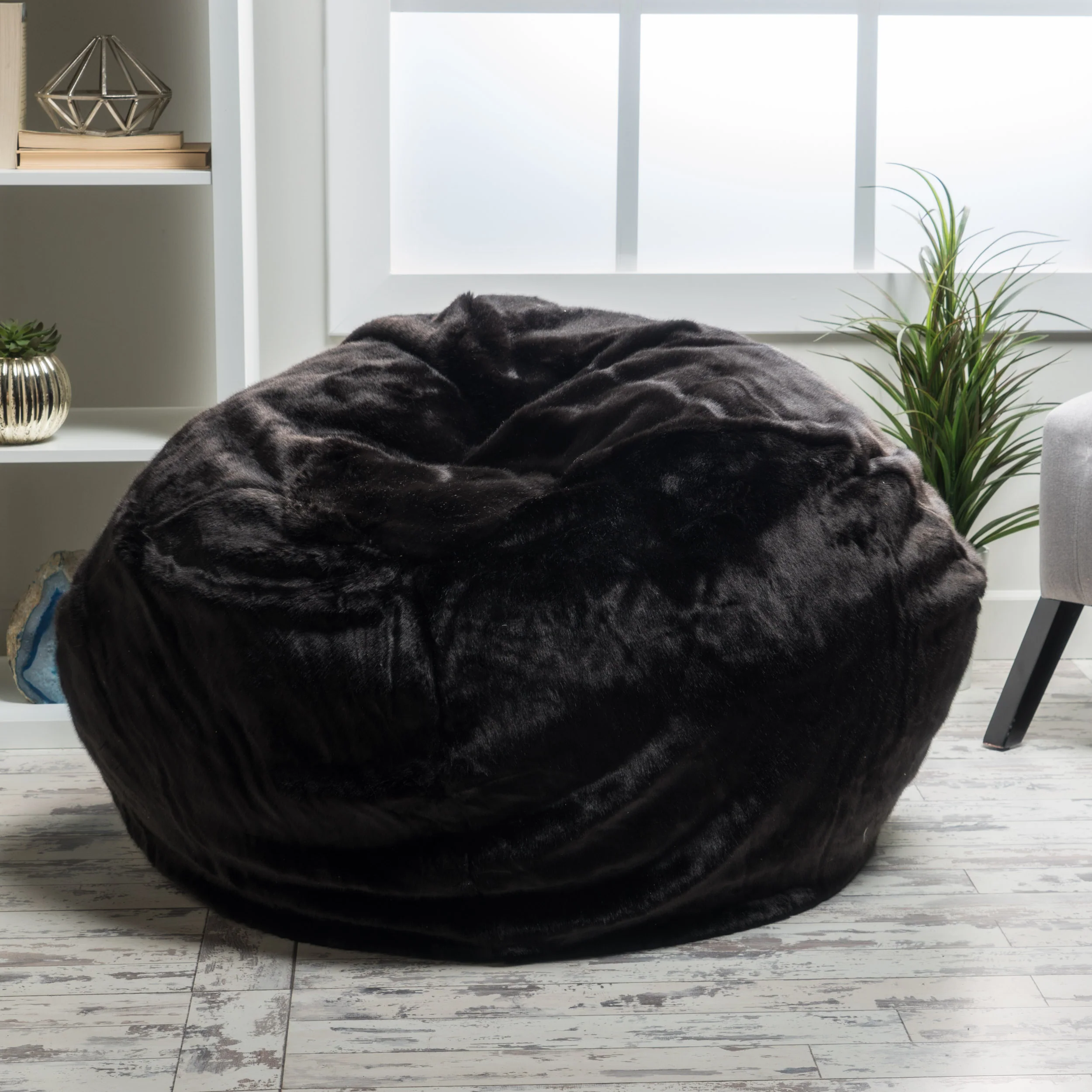 Malic Plush New Black Fur Fabric Bean Bag - furnishings