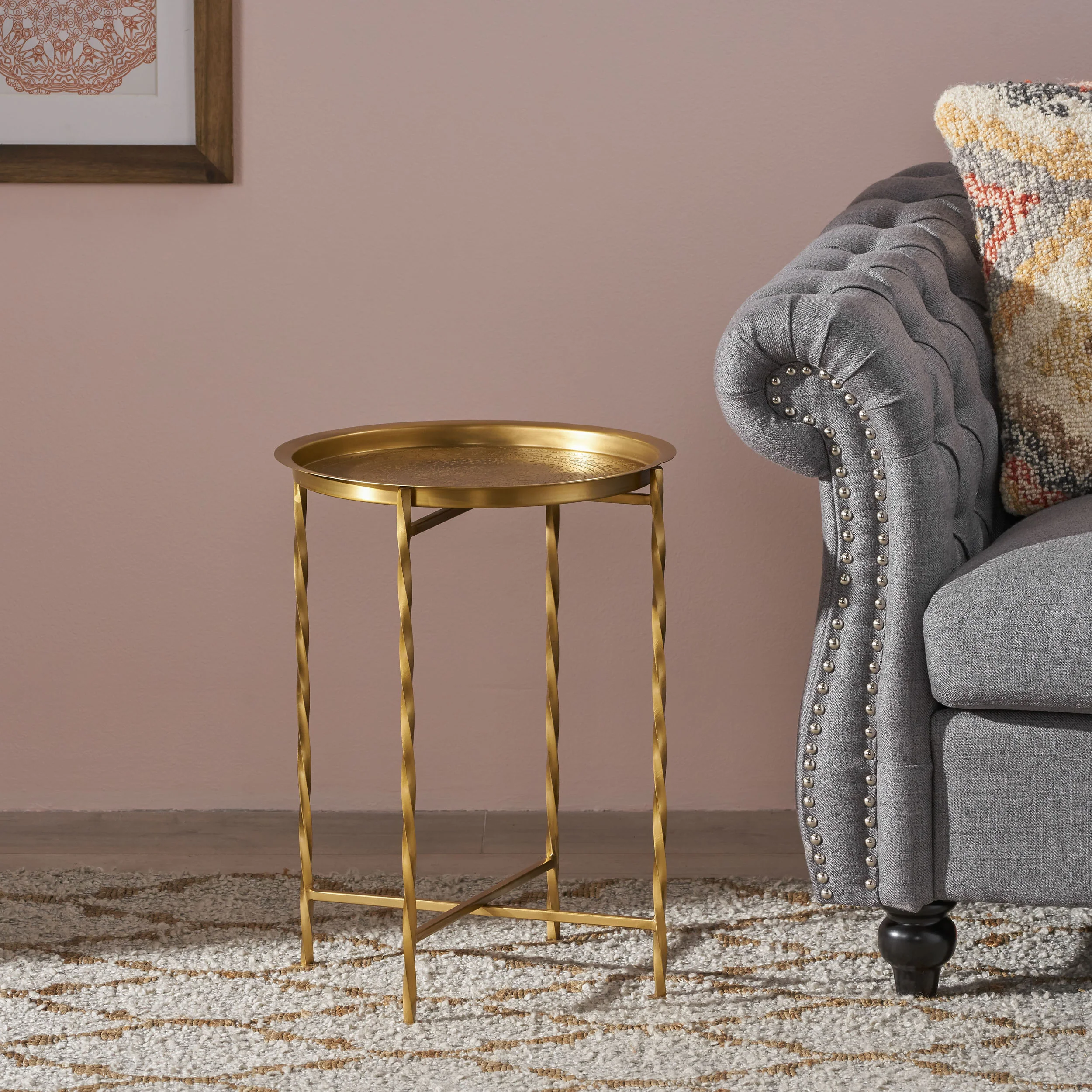 Shanvika Vintage Style Iron Tray Top Side Table - furnishings