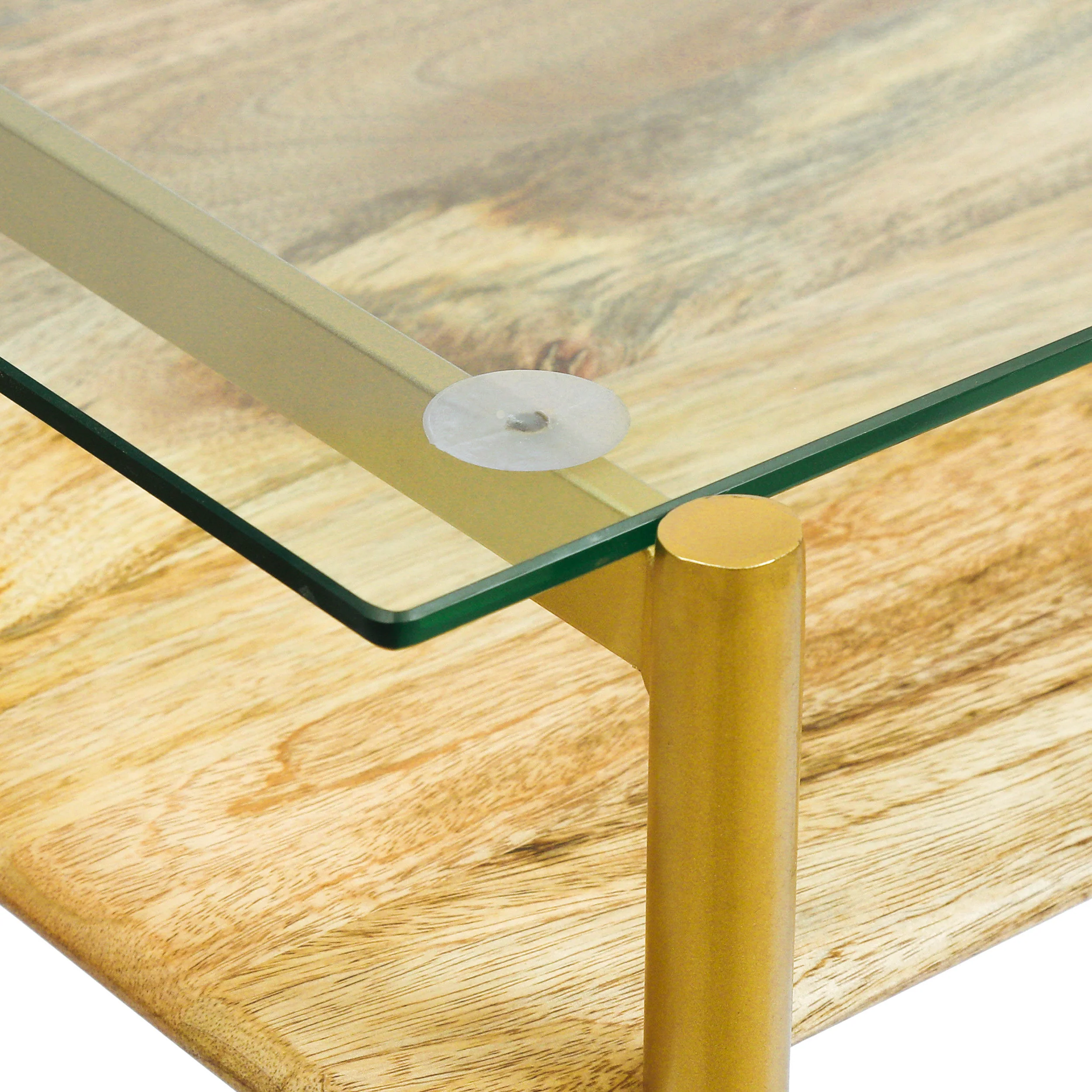 Adena Rustic Glam Handmade Glass Top Console Table, Honey Brown and Gold - furnishings