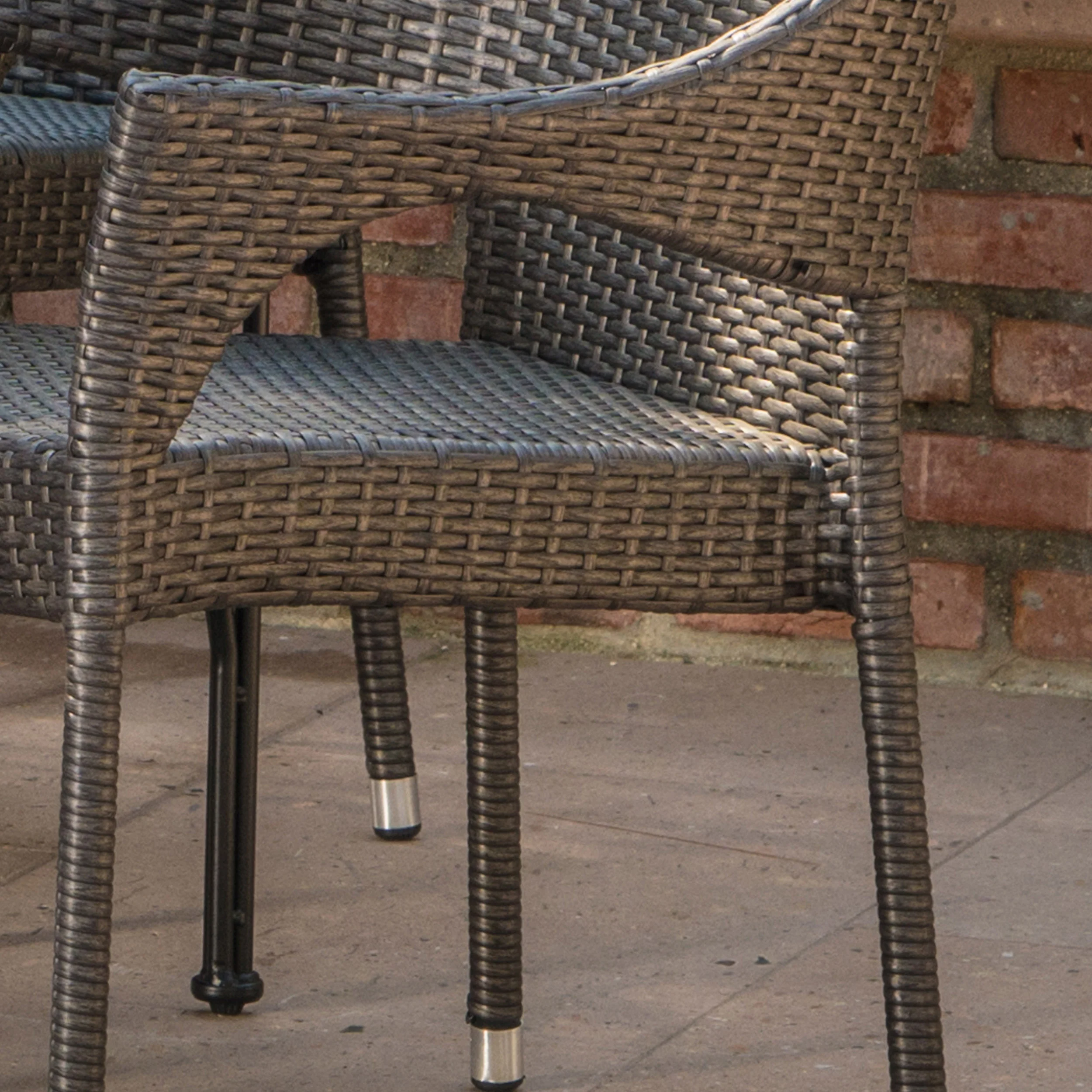 Durango Outdoor 7 Piece Gray Wicker Rectangular Dining Set with Stacking Chairs - furnishings