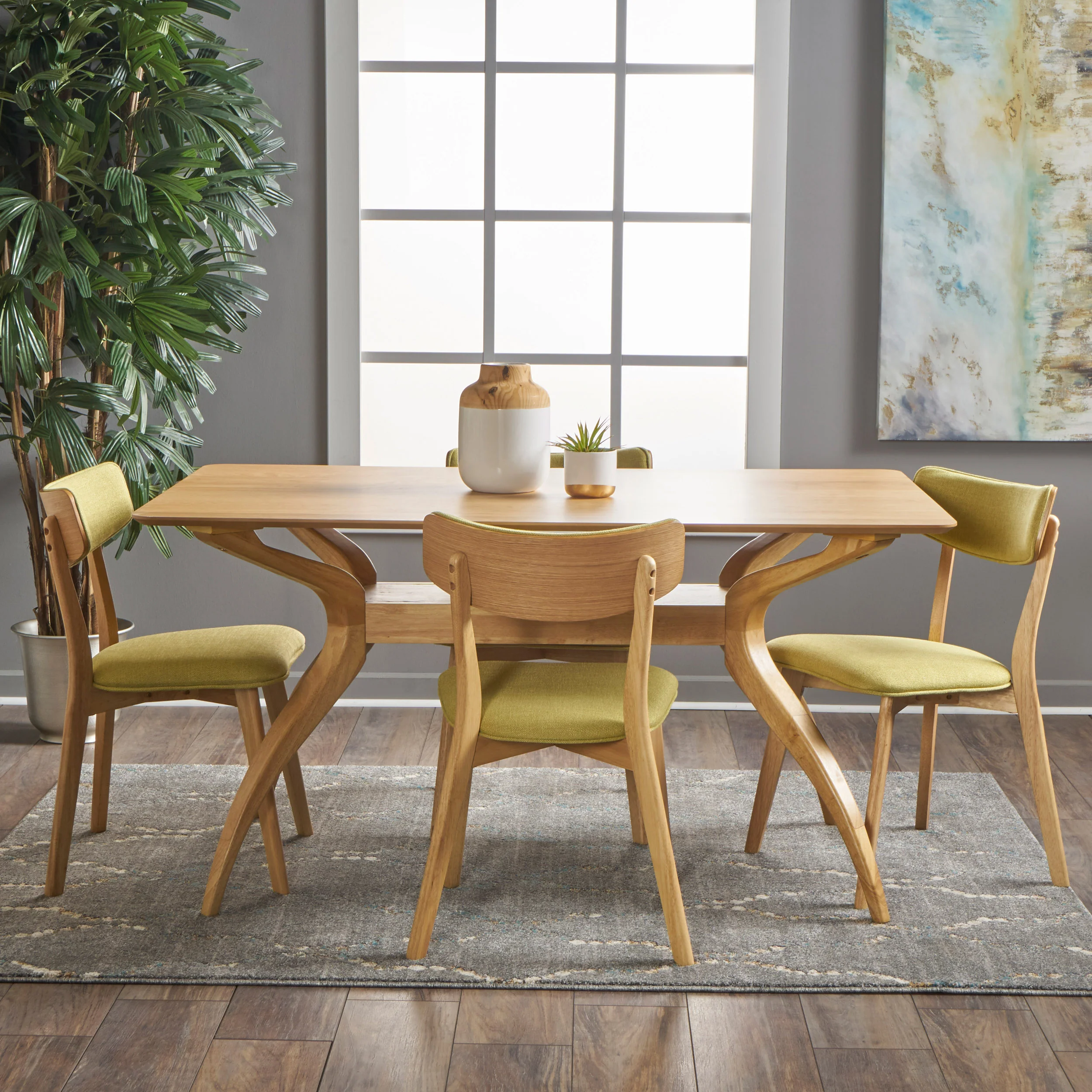Nasseen Mid Century Finished 5 Piece Wood Dining Set with Fabric Chairs - furnishings