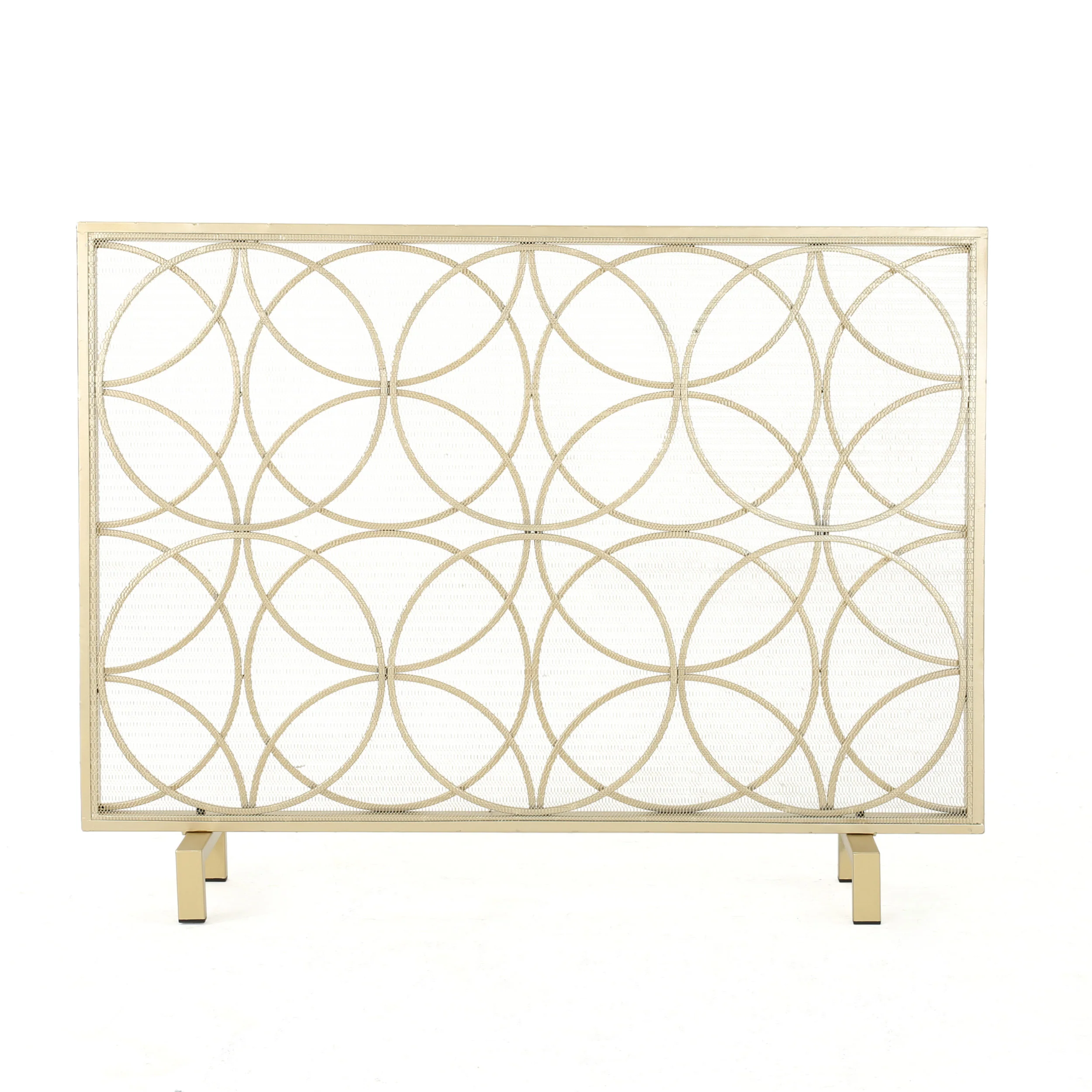 Veritas Modern Glam Single Panel Iron Fireplace Screen with Circle Pattern - furnishings