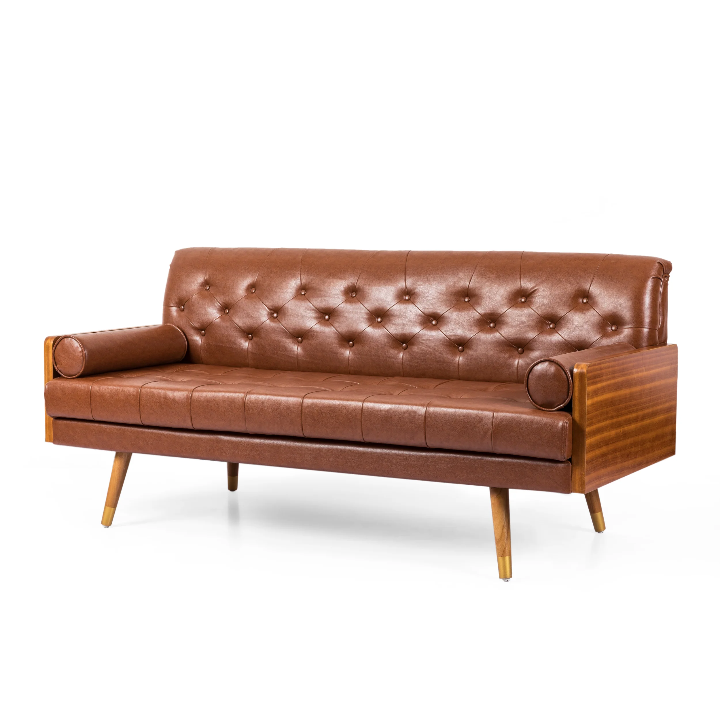 Nunzio Mid-Century Modern Tufted Sofa with Rolled Accent Pillows - furnishings