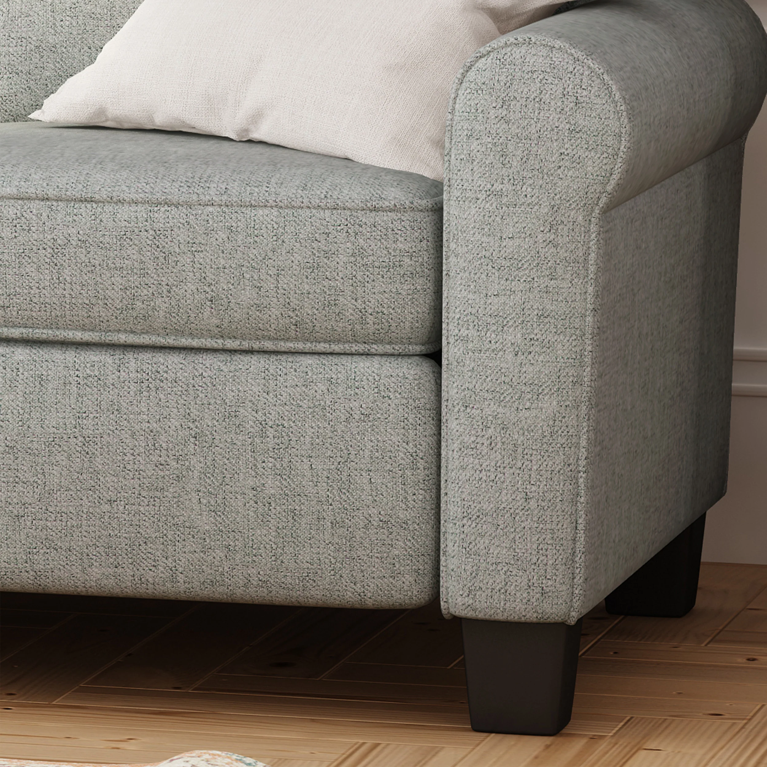 Bridget Contemporary Scrolled Arm Upholstered Fabric Sofa with Tonal Piping - furnishings