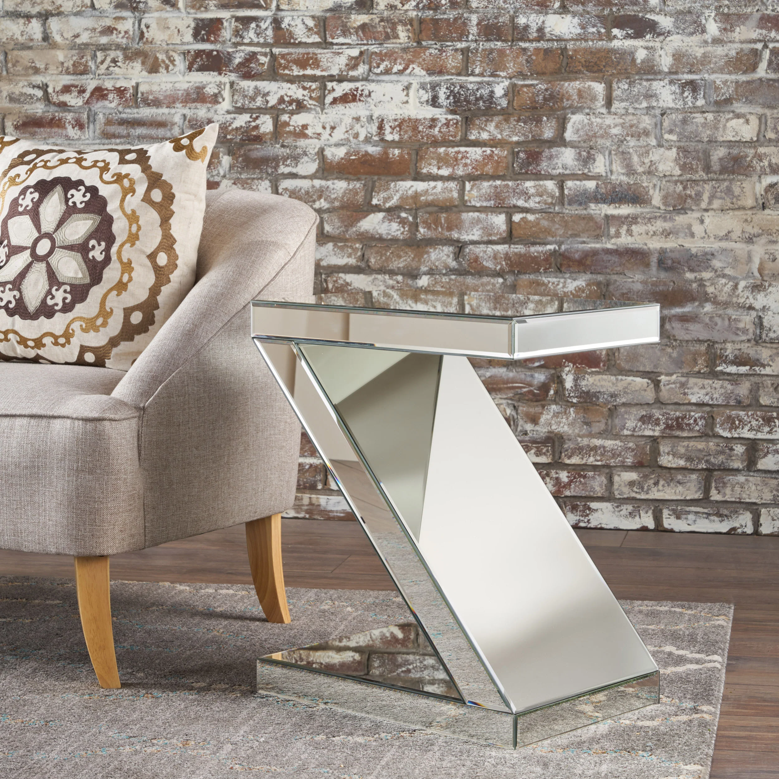 Adu Mirrored Z Shaped Side Table - furnishings