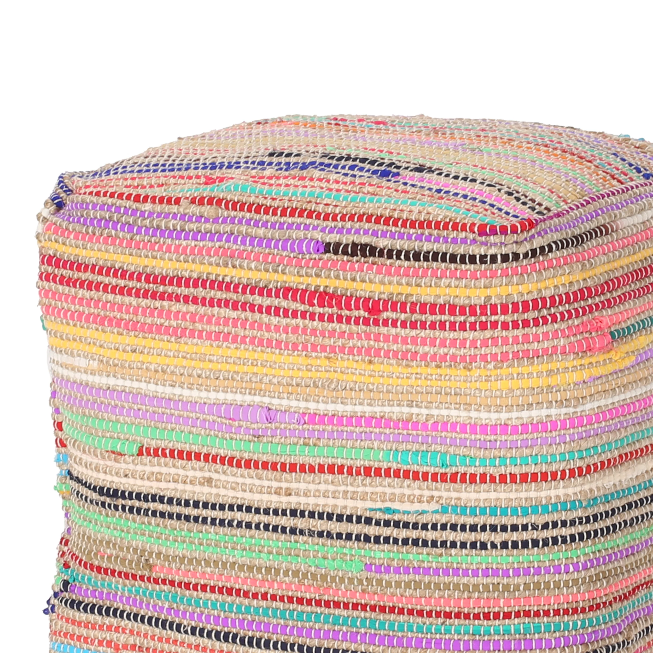 Kenta Boho Jute and Chindi Pouf - furnishings