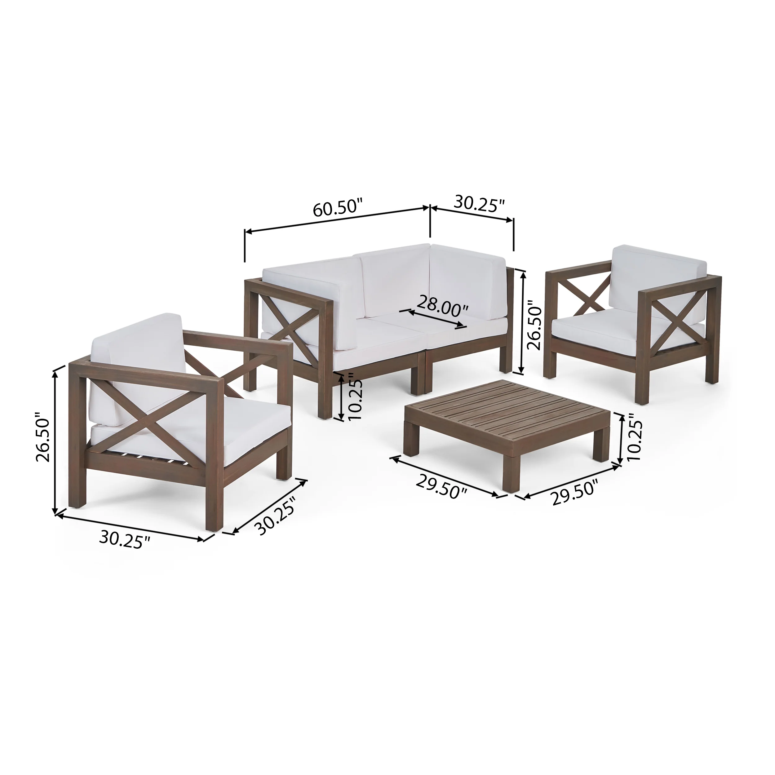 Morgan Outdoor 4 Seater Acacia Wood Loveseat Chat Set - furnishings