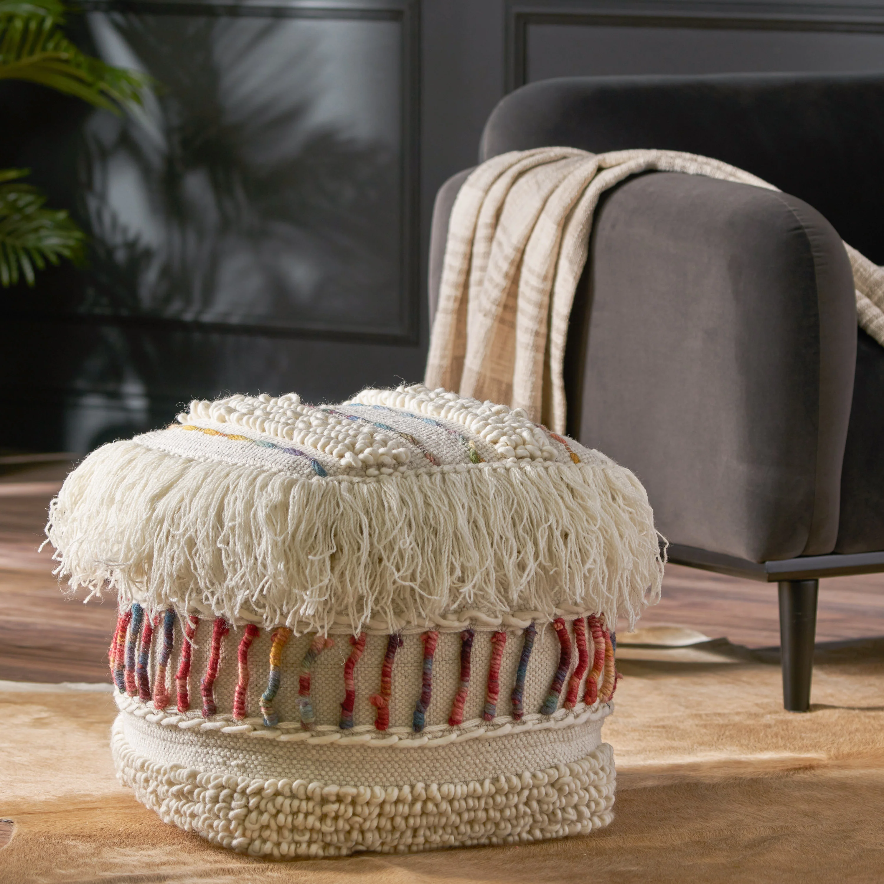 Roth Boho Handcrafted Fabric Cube Pouf - furnishings