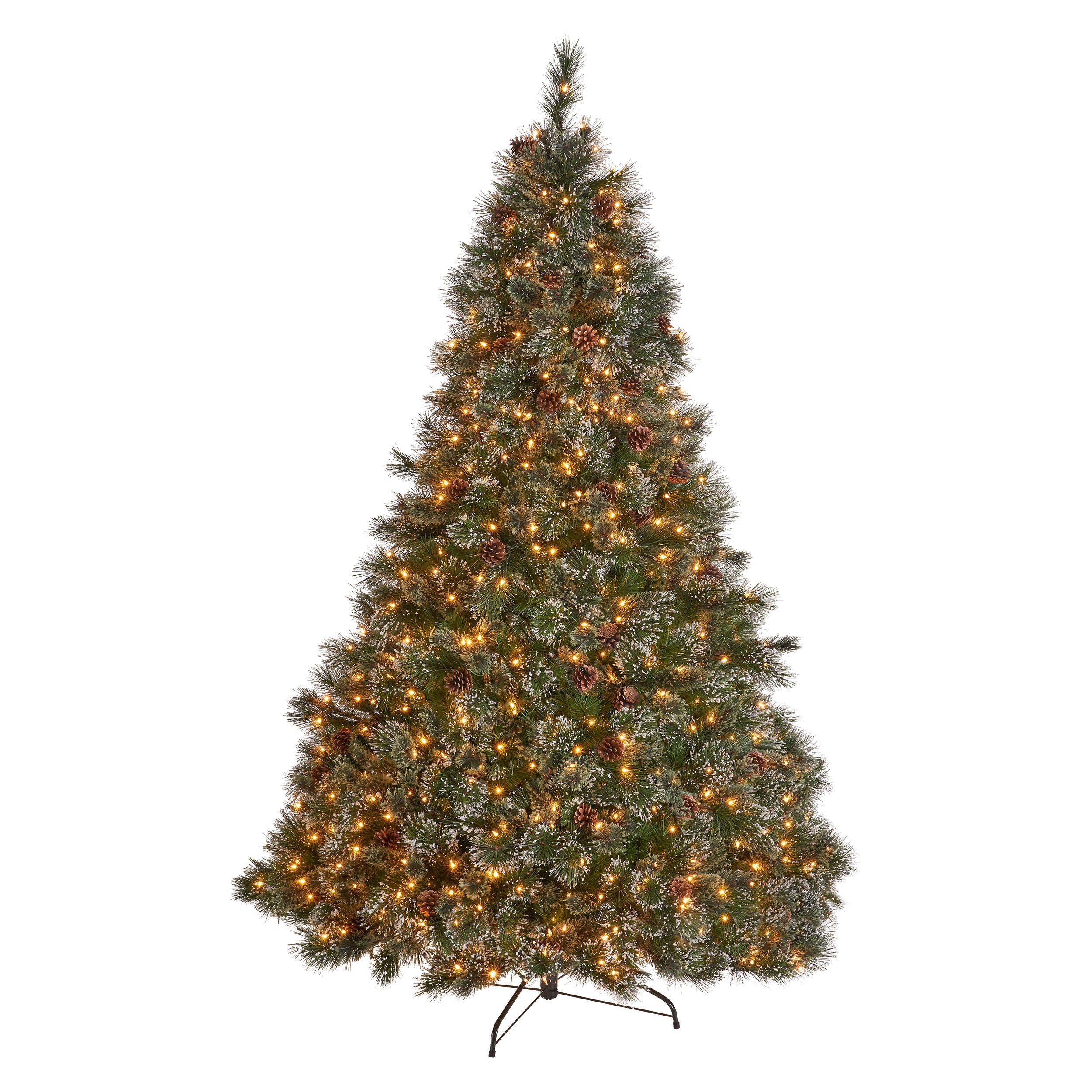 7.5-foot Cashmere Pine and Mixed Needles Hinged Artificial Christmas Tree with Snowy Branches and Pinecones - furnishings