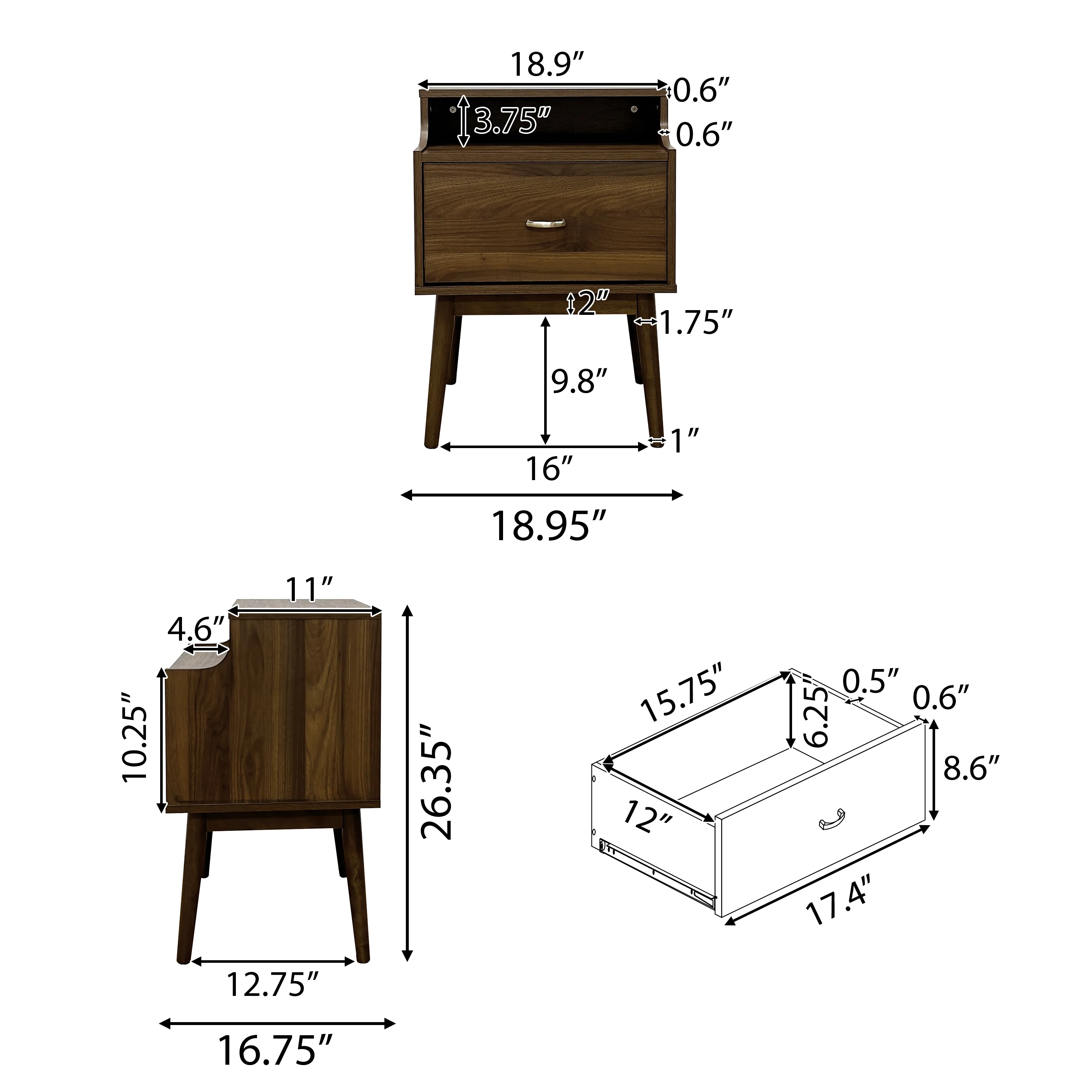 Wilbur Mid Century Modern Wooden Nightstand - furnishings