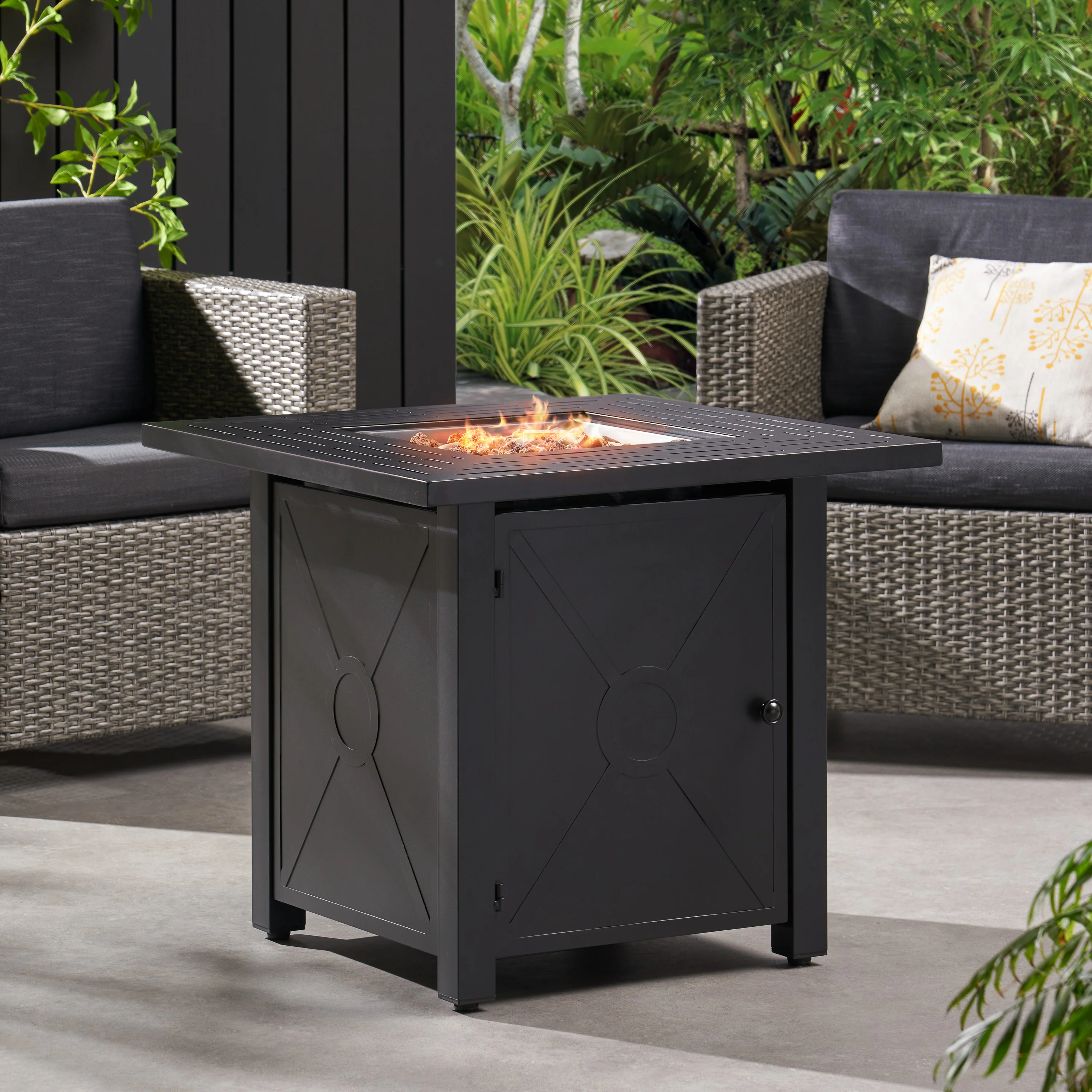 Doheny Outdoor 40,000 BTU Iron Square Fire Pit, Black - furnishings