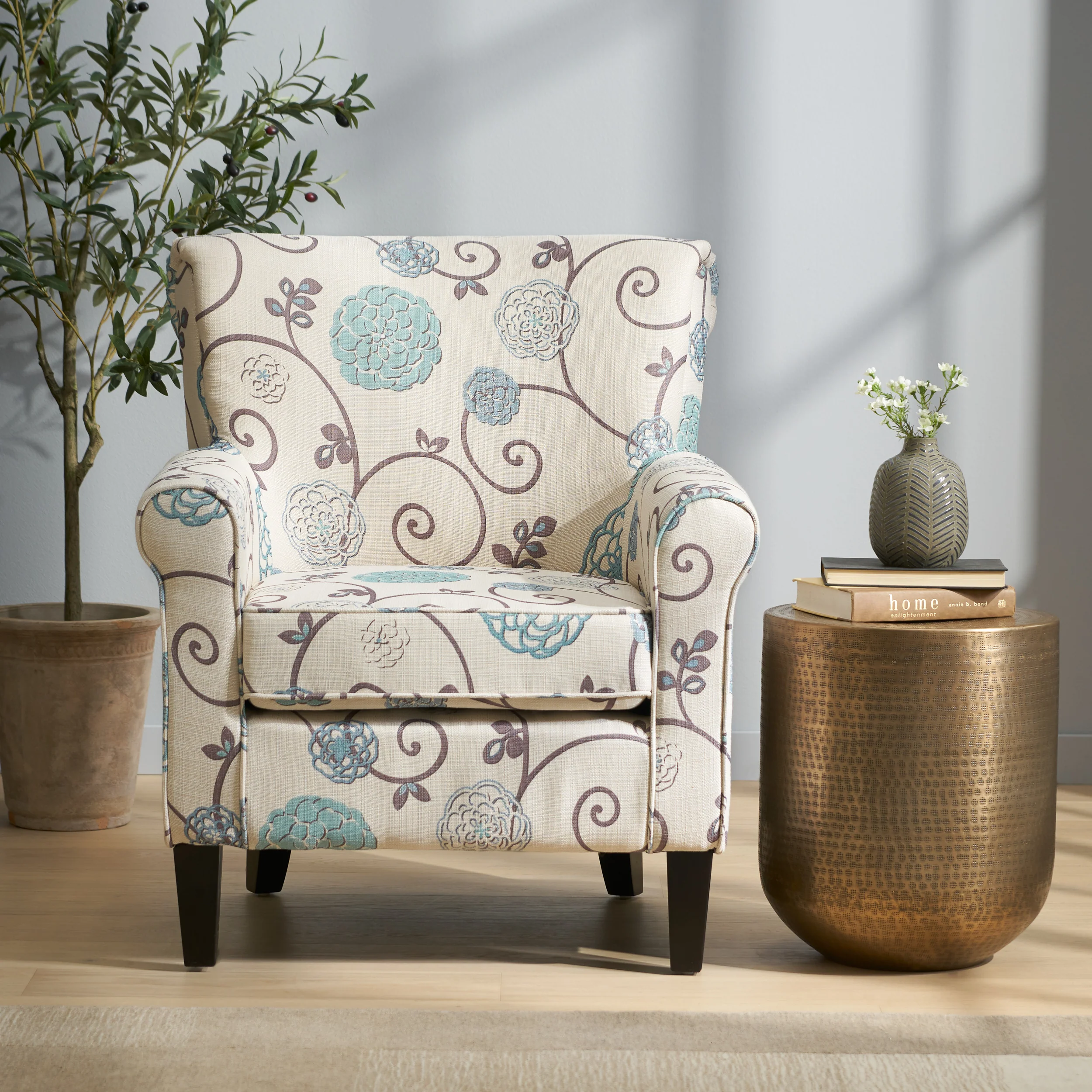 Roseville Scrolled Back Floral Print Fabric Club Chair - furnishings