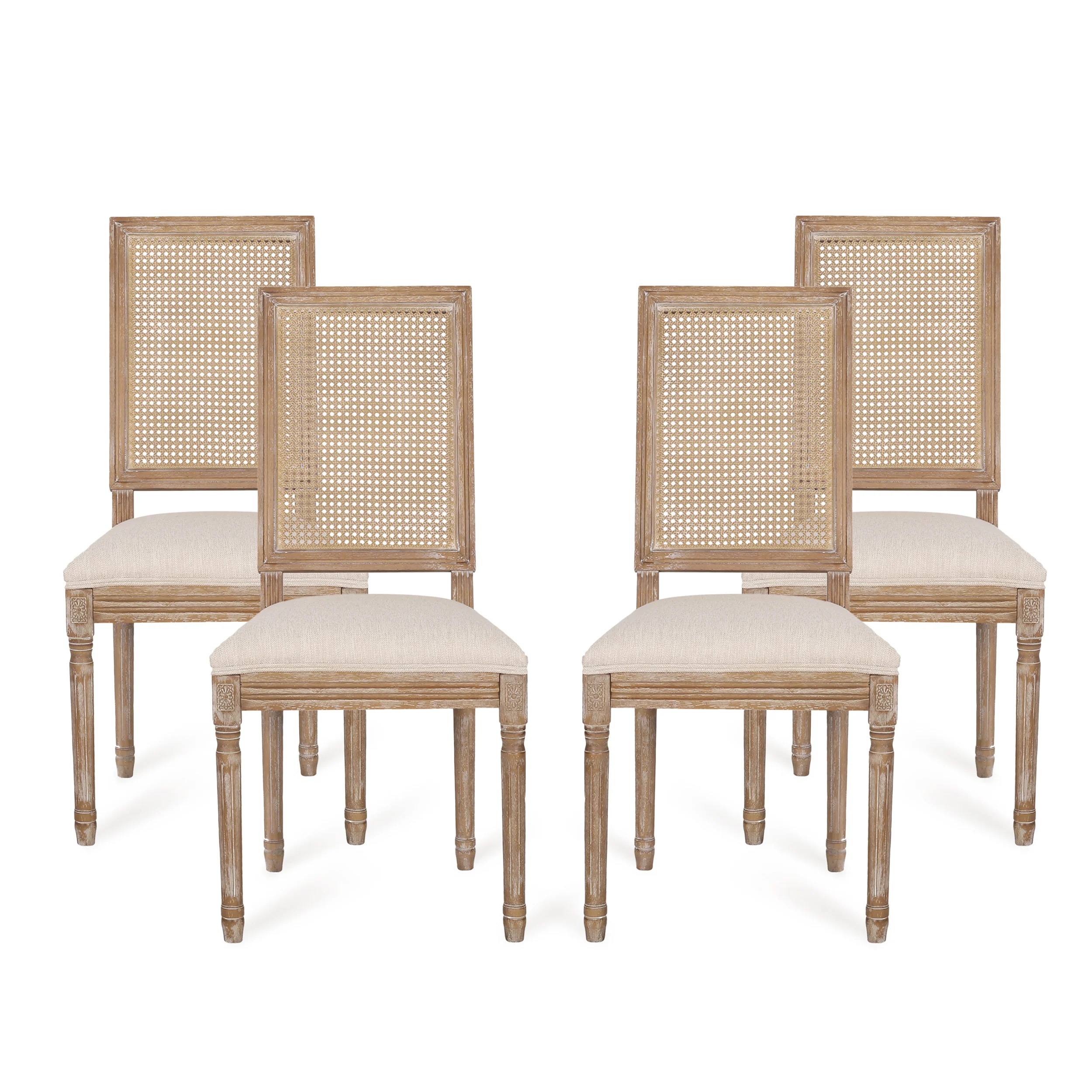 Brownell French Country Wood and Cane Upholstered Dining Chair, Set of 4 - furnishings