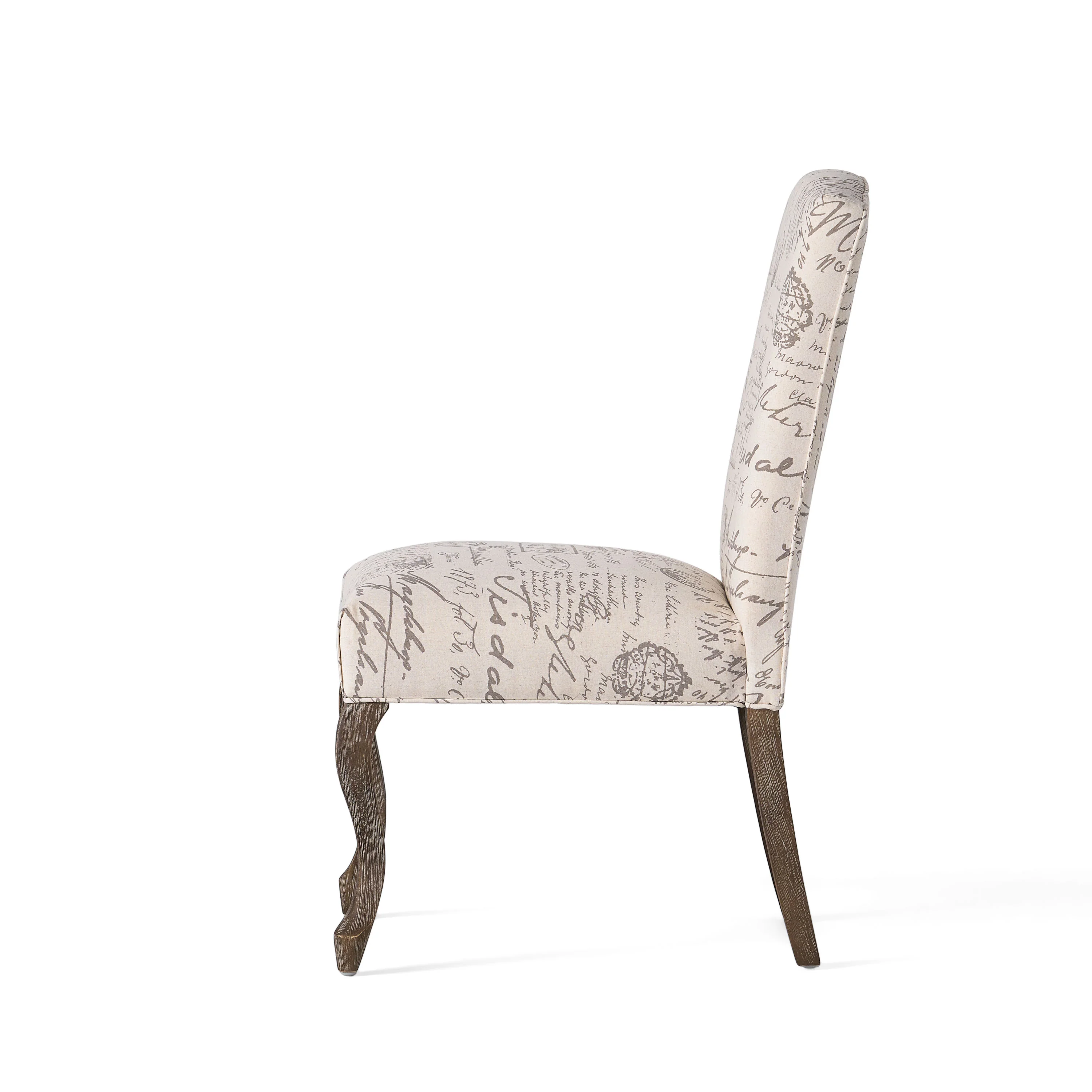 Crown Back French Script Beige Fabric Dining Chairs (Set of 2) - furnishings