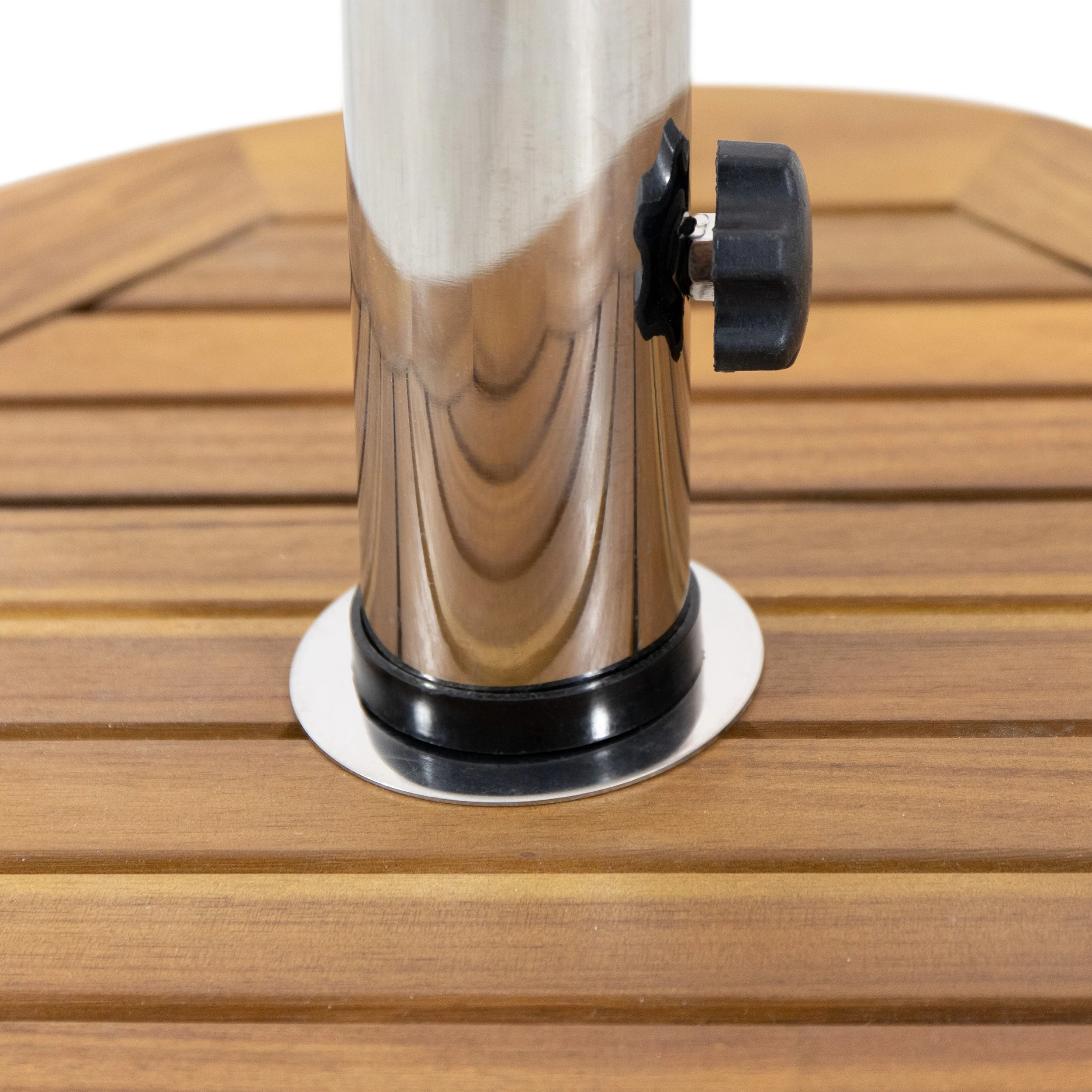 Bucy Outdoor 33lb Acacia Wood Circular Umbrella Base with Stainless Steel Tube, Teak - furnishings