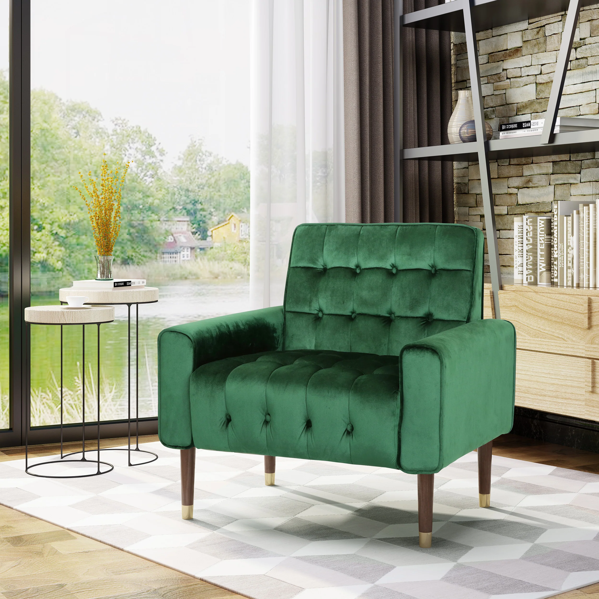 Betsy Velvet Armchair, Modern Glam, Button-Tufted, Waffle Stitching - furnishings