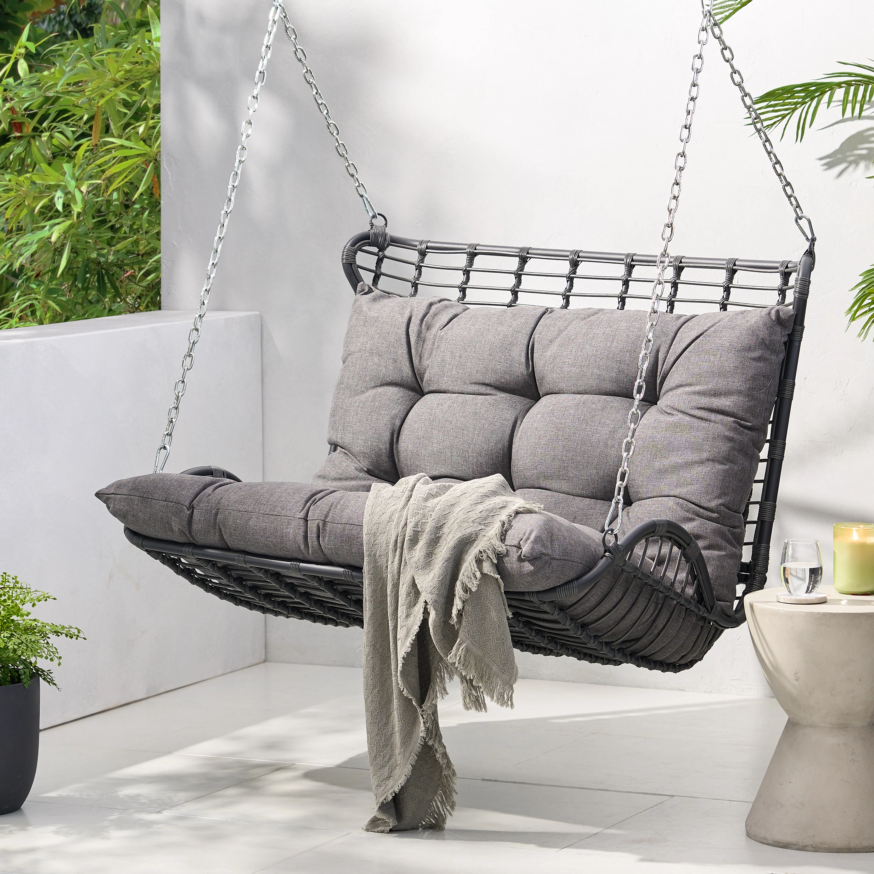 Matthew Outdoor Wicker Porch Swing with Cushions - furnishings