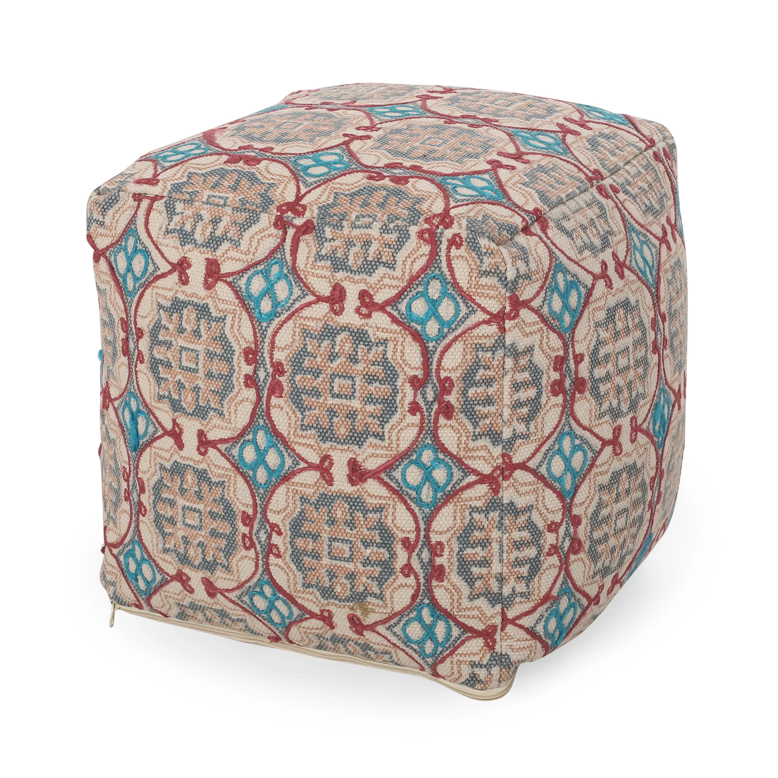 Newalla Handcrafted Boho Fabric Cube Pouf - furnishings