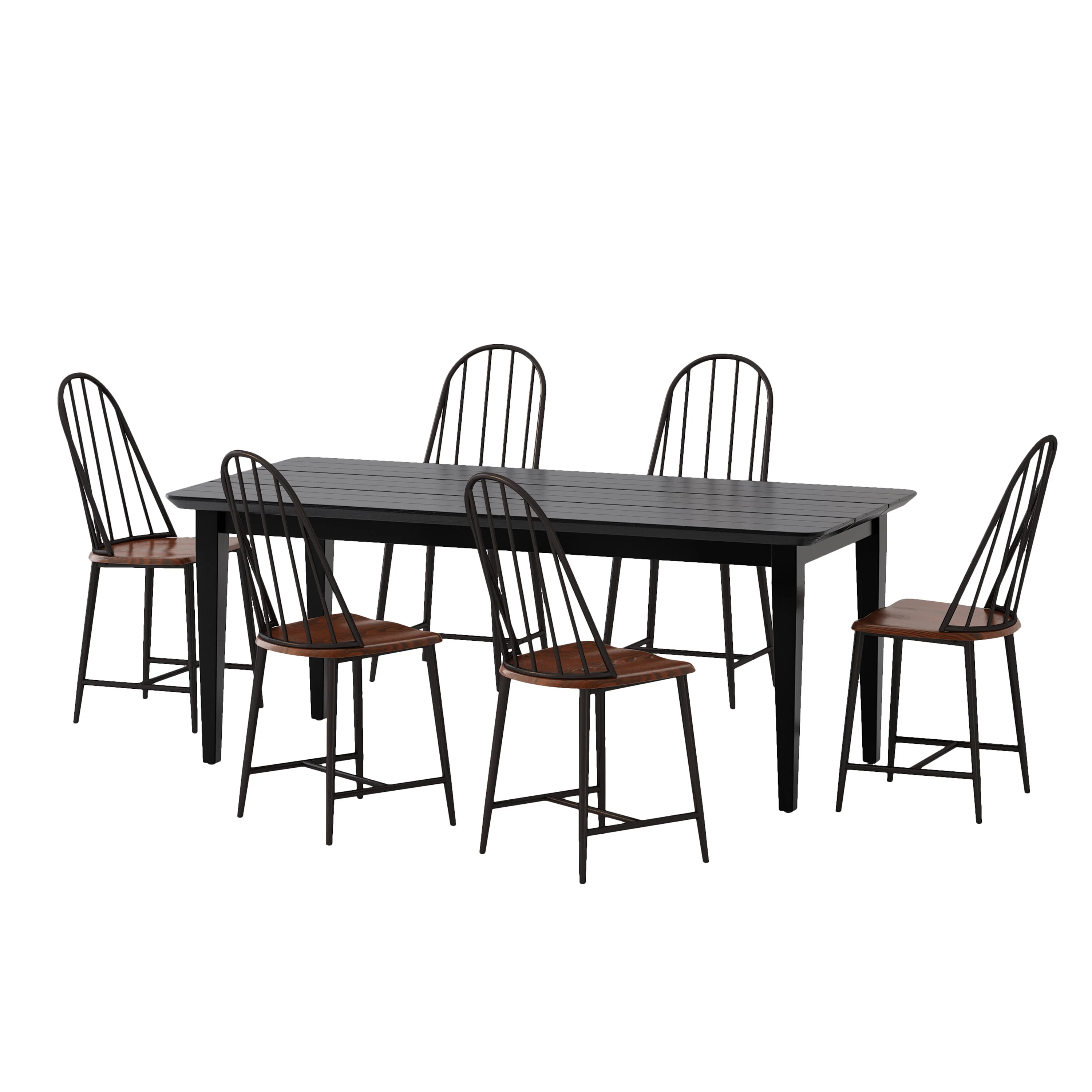 Duluth Faux Wood 7 Piece Dining Set, Dark Brown, Black - furnishings