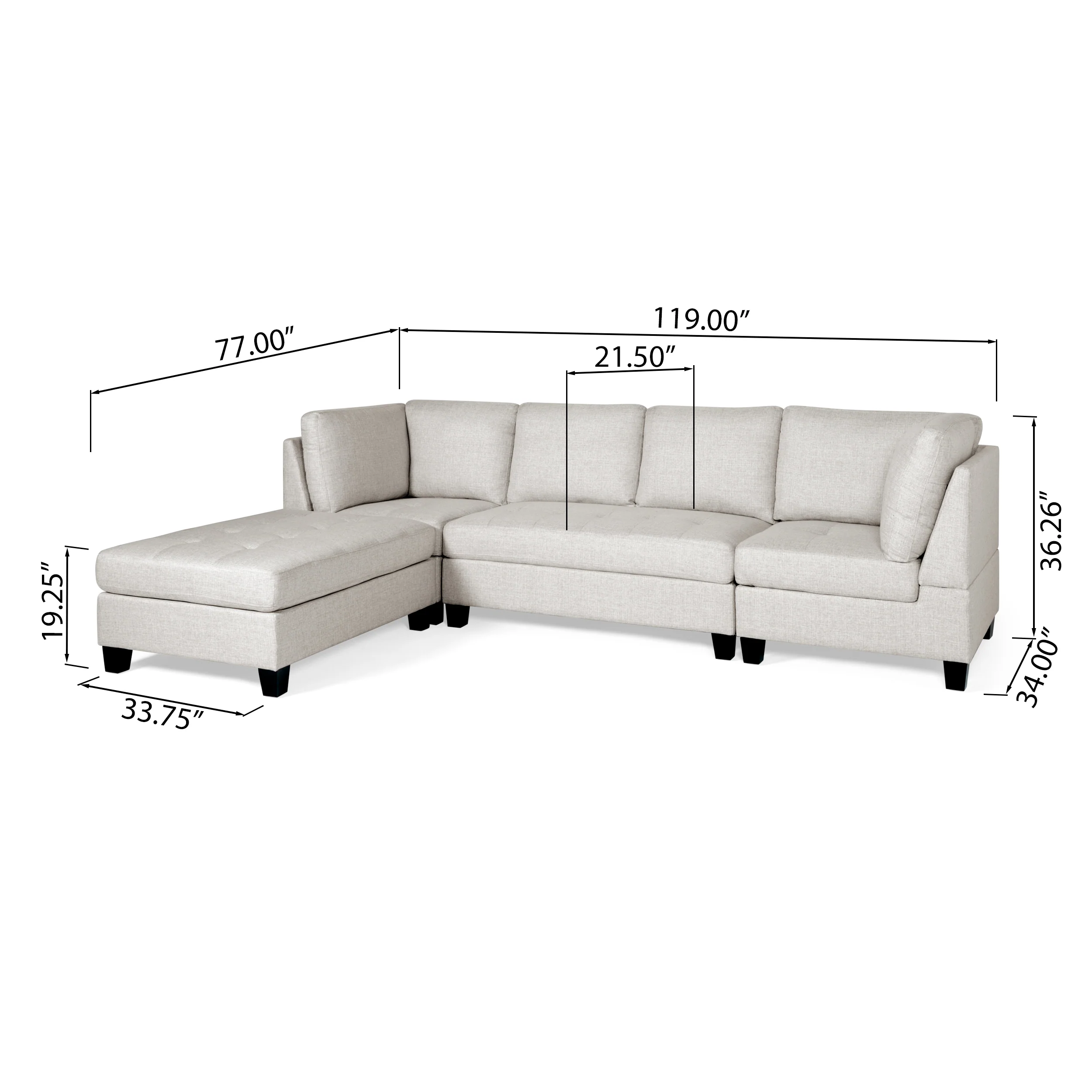 Ellawyn Contemporary 4 Seater Fabric Sectional - furnishings