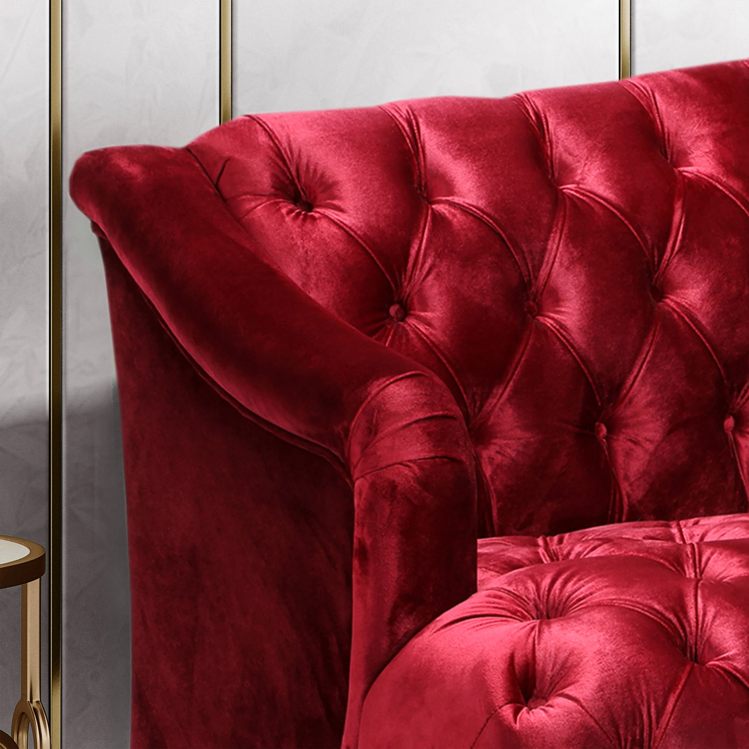 Kayleigh Modern Glam Tufted Velvet 3 Seater Sofa - furnishings