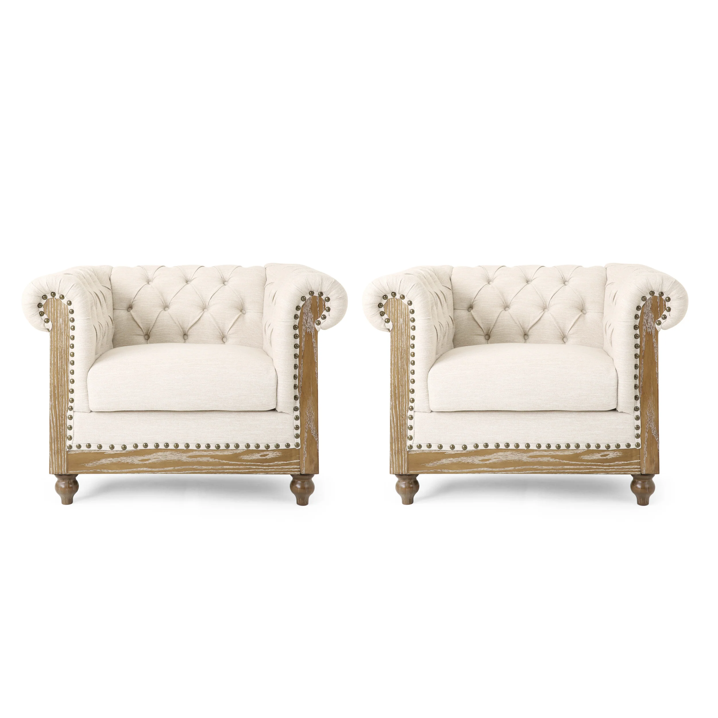 Alejandro Chesterfield Tufted Fabric Club Chairs with Nailhead Trim, Set of 2 - furnishings