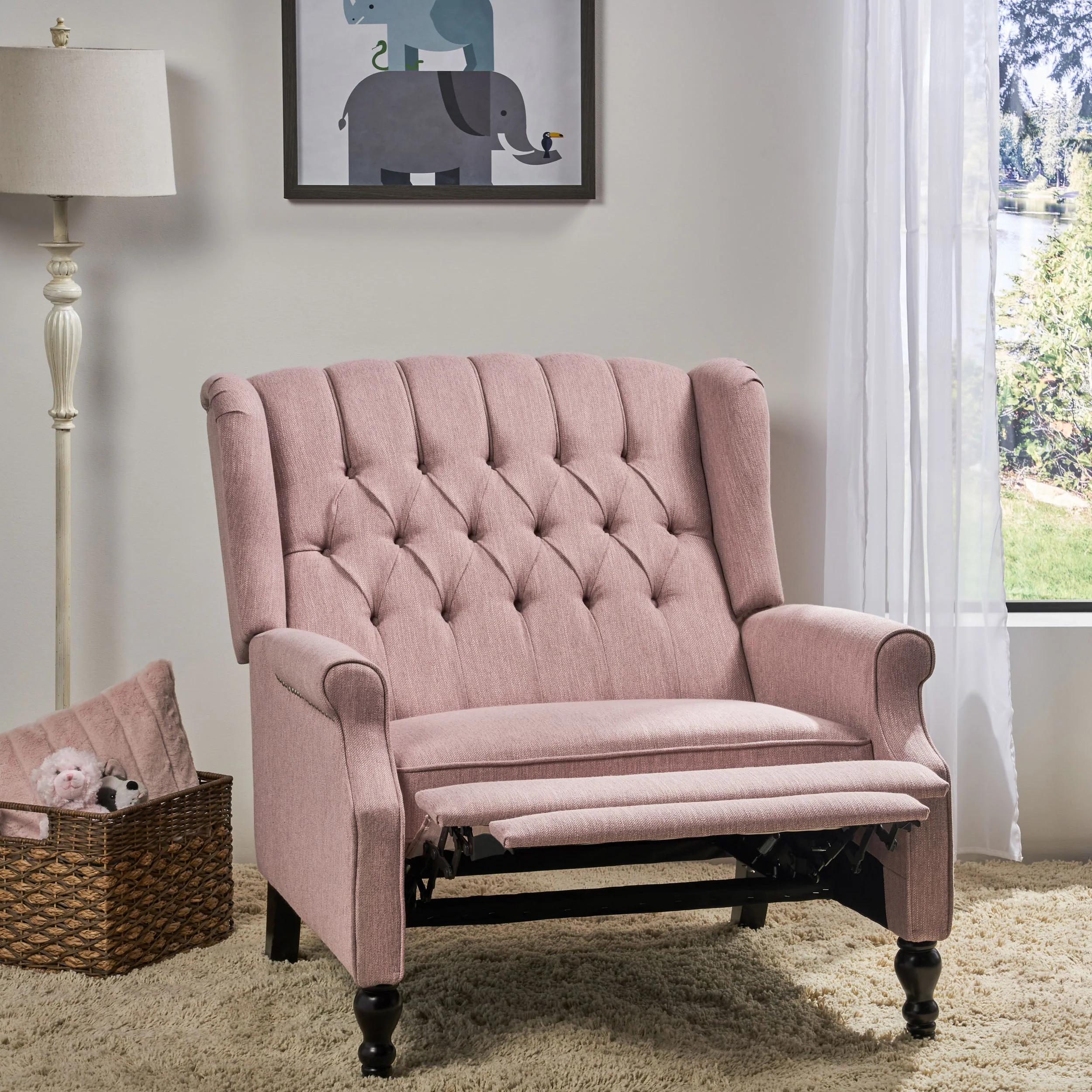 Salome Oversized Tufted Wingback Fabric Push Back Recliner - furnishings