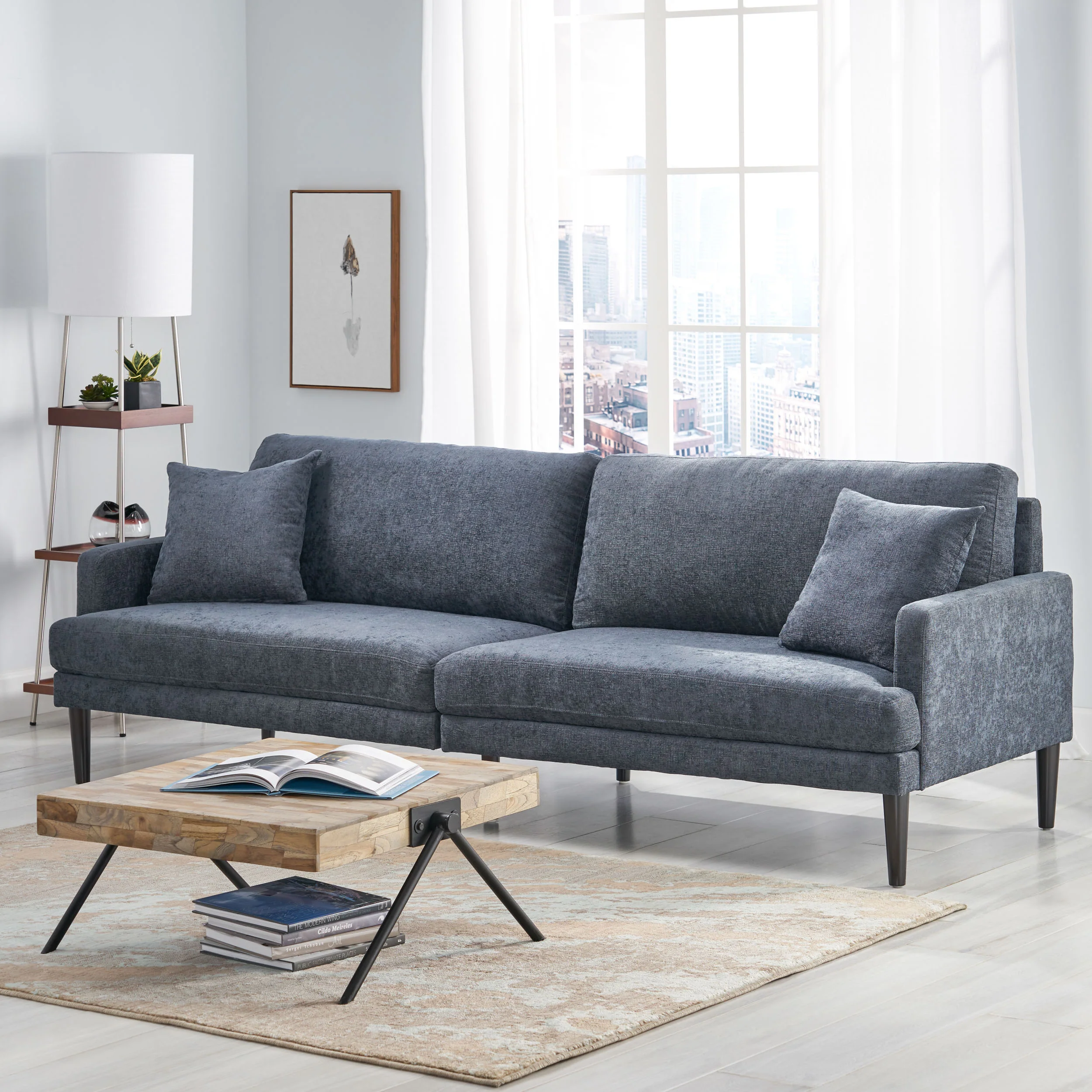 Adut Contemporary 3 Seater Fabric Sofa with Accent Pillows - furnishings