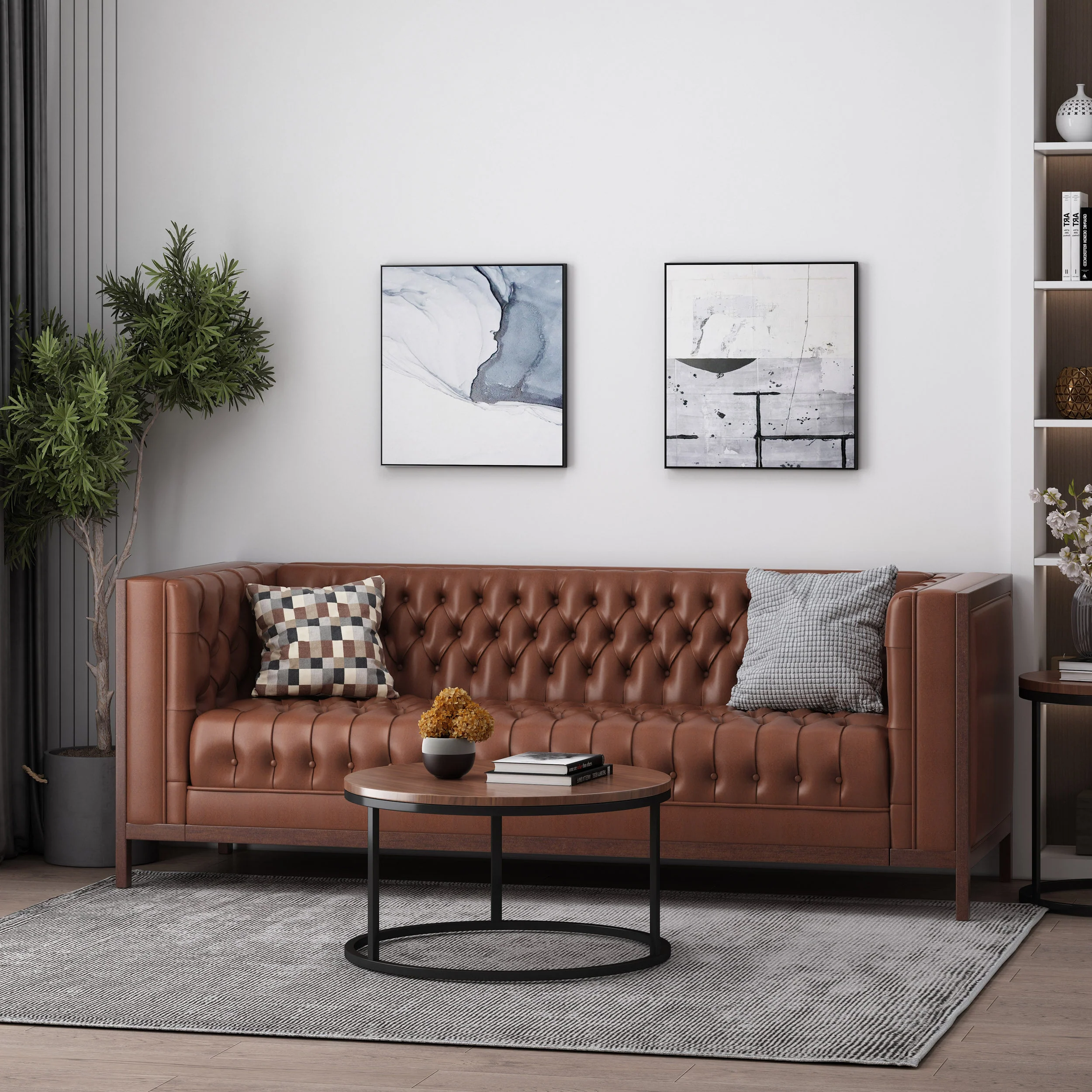 Elias Contemporary Faux Leather Tufted 3 Seater Sofa - furnishings