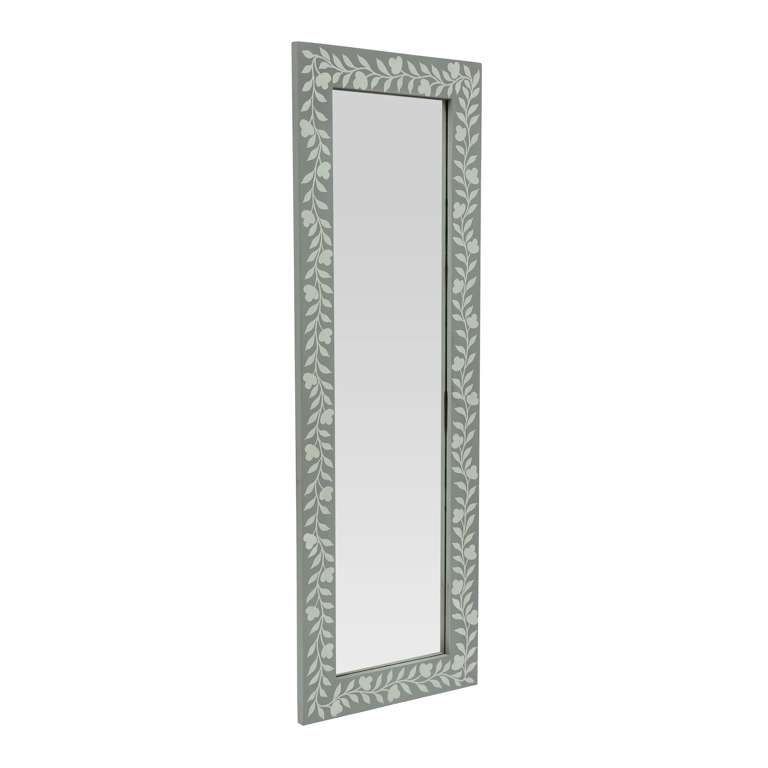 Woodworth Boho Handcrafted Painted Full Length Standing Mirror, Gray and White - furnishings