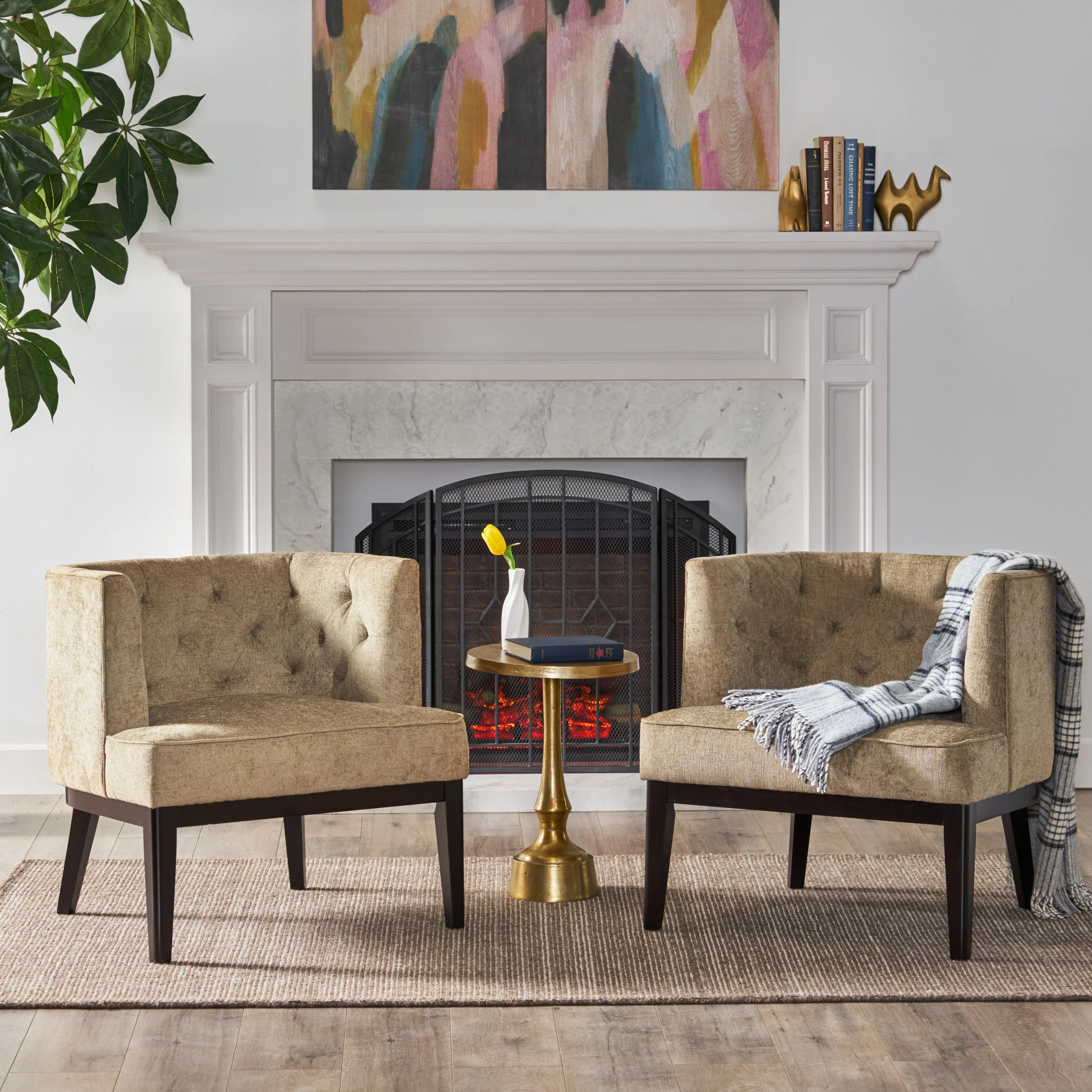 Evans Contemporary Fabric Tufted Accent Chairs, Set of 2 - furnishings