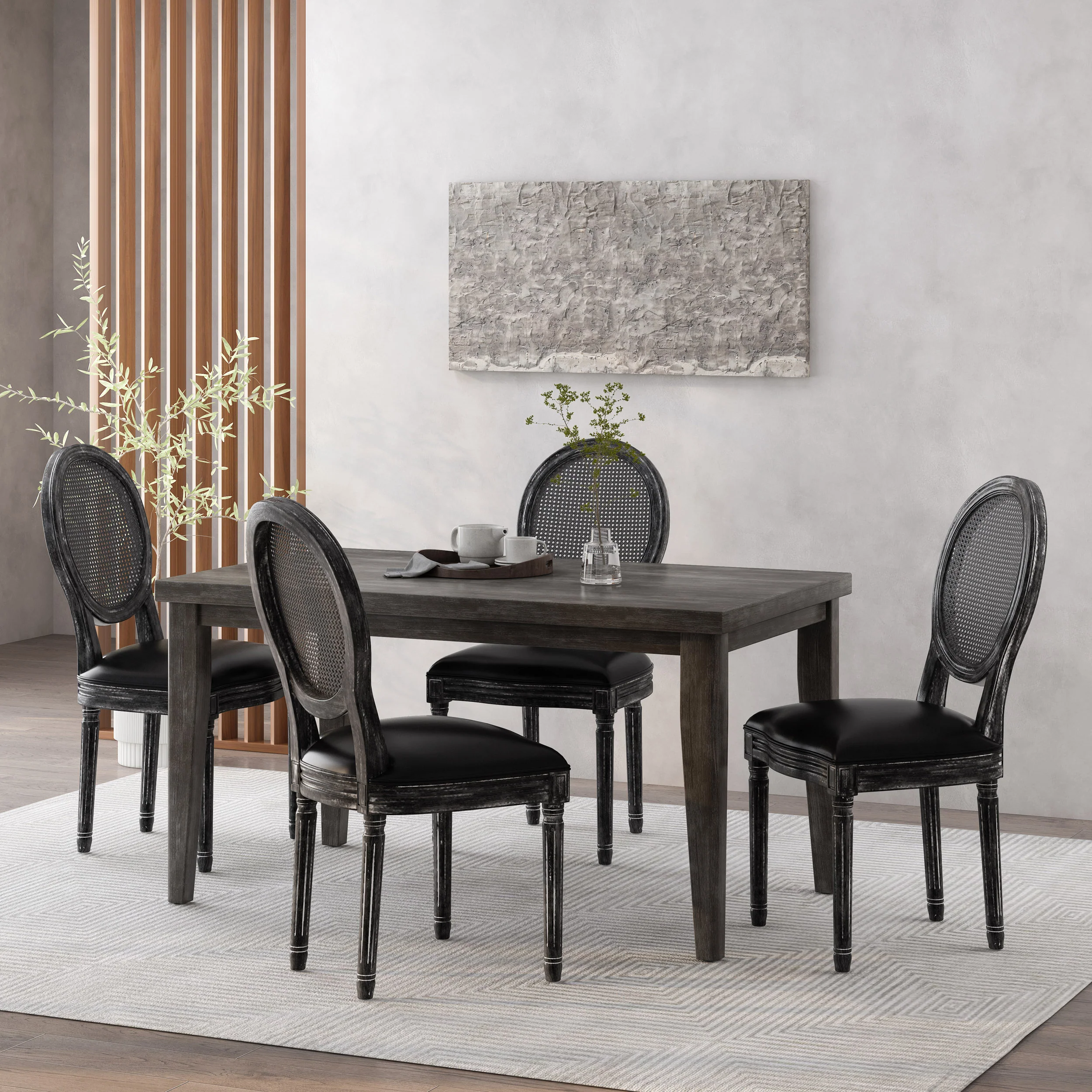 Lintz French Country Wood and Cane Upholstered Dining Chair, Set of 4 - furnishings