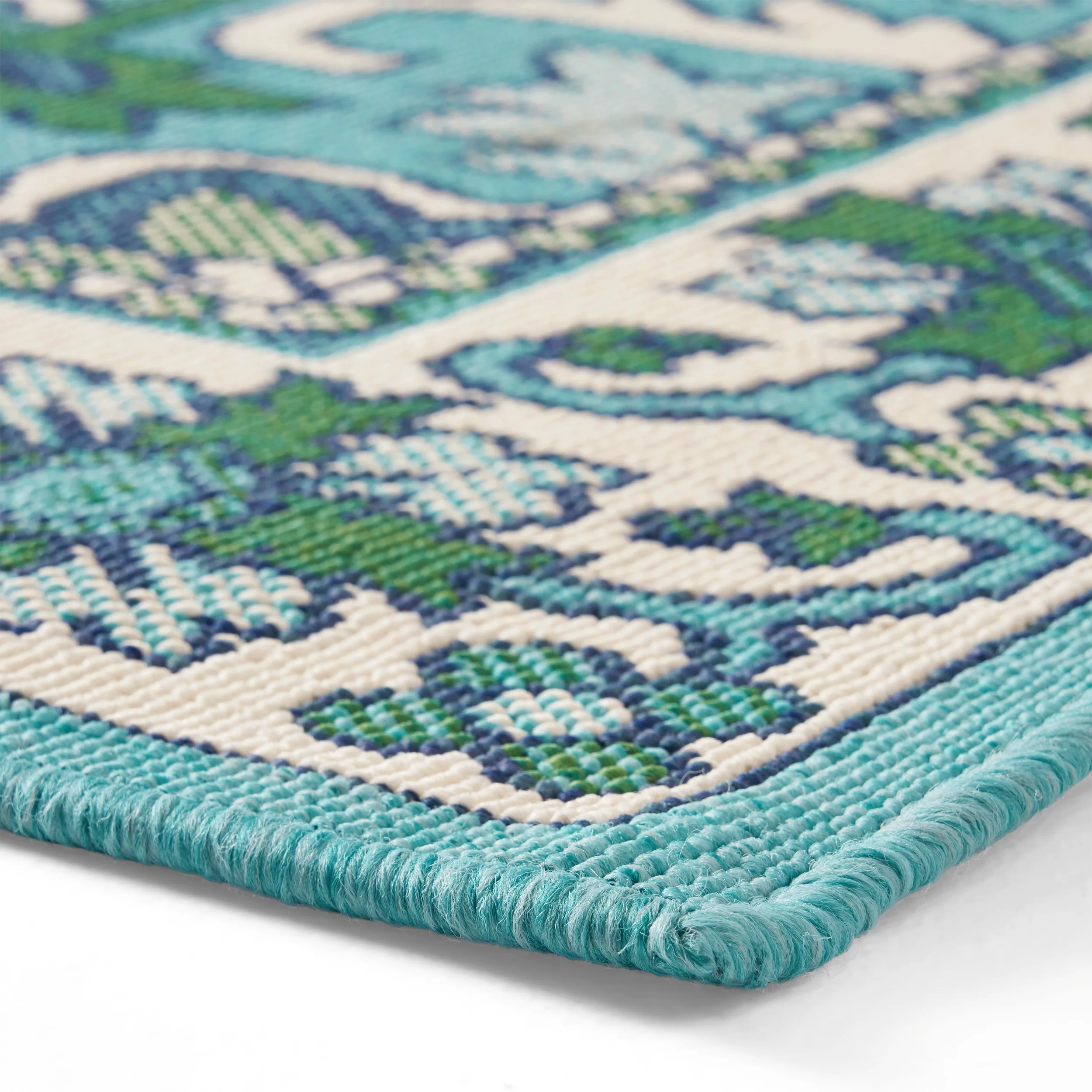 Halston Outdoor Oriental Area Rug, Ivory and Blue - furnishings