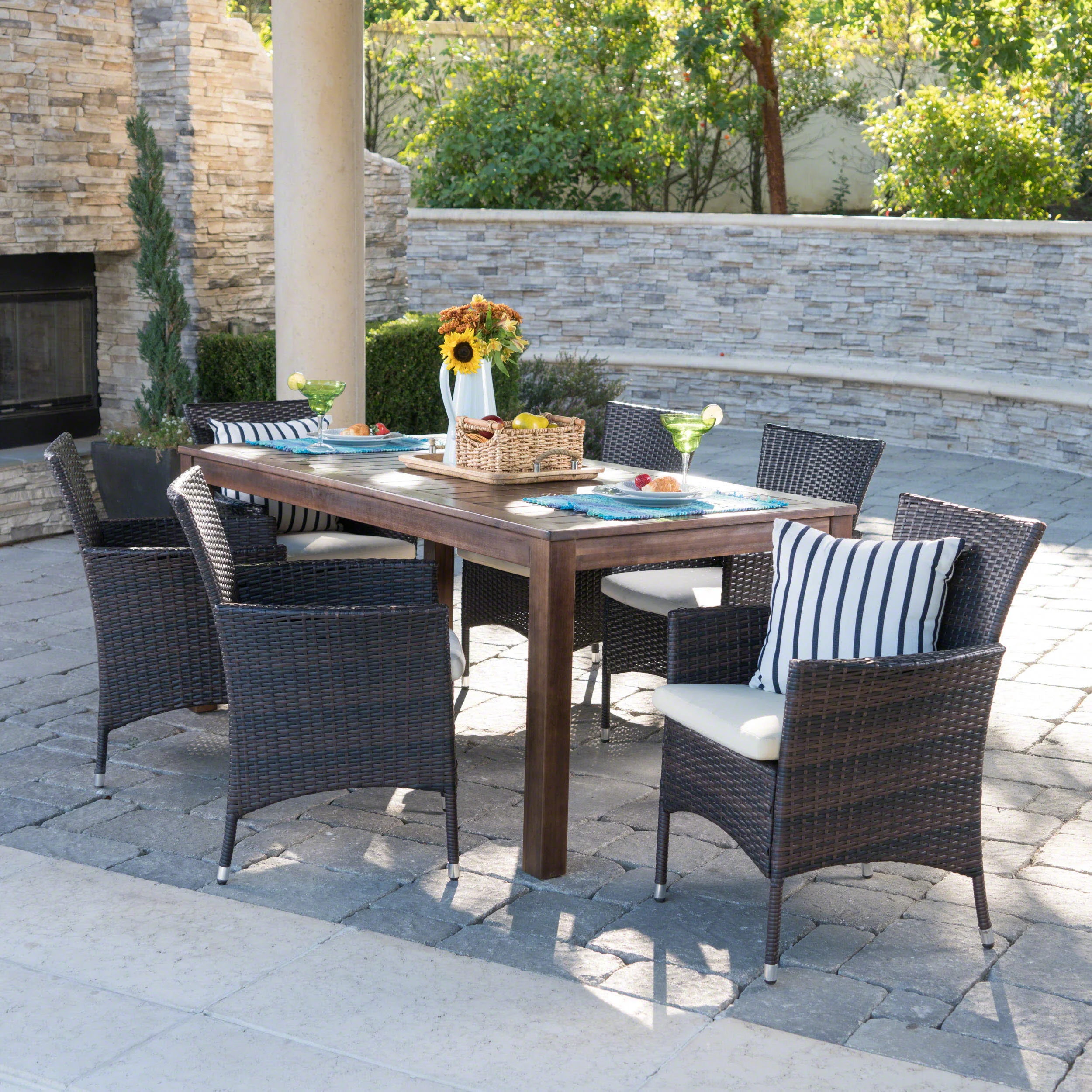 Taft 6 Persons Wood & Wicker Outdoor Dining Set - furnishings