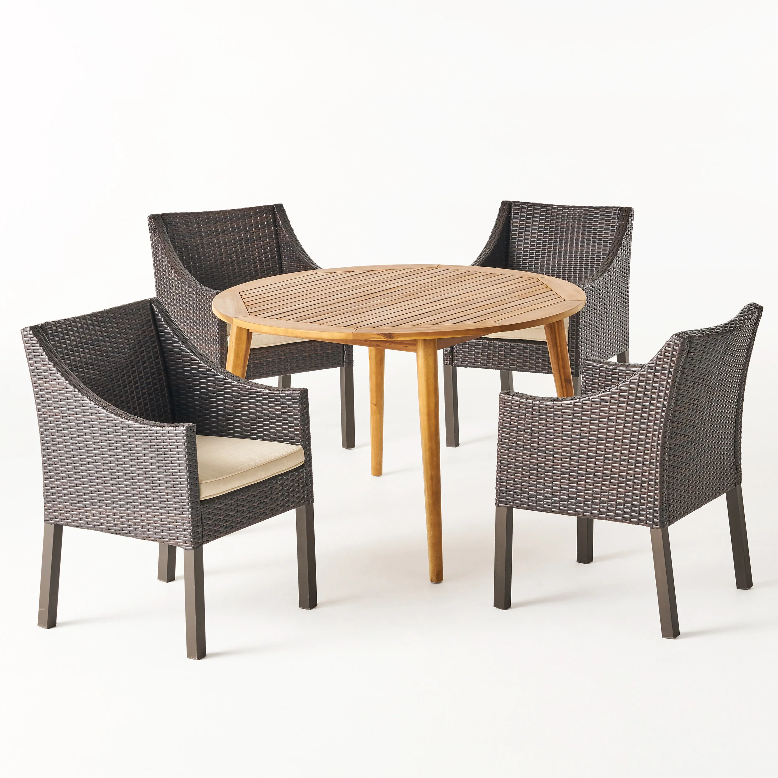 Shipp Outdoor 5 Piece Wood and Wicker Dining Set - furnishings