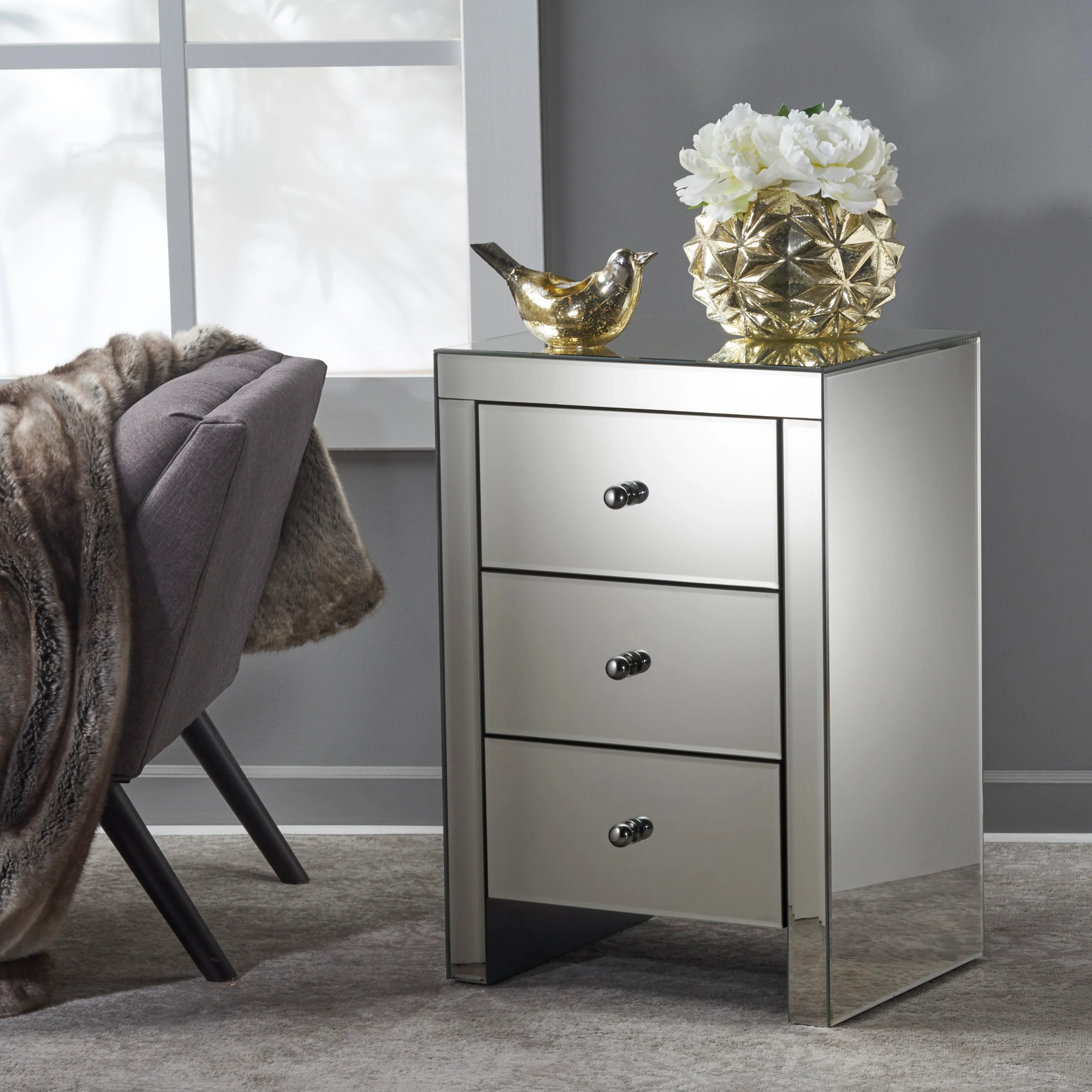 Fiona Classic Mirror Finished 3 Drawer Side Table - furnishings