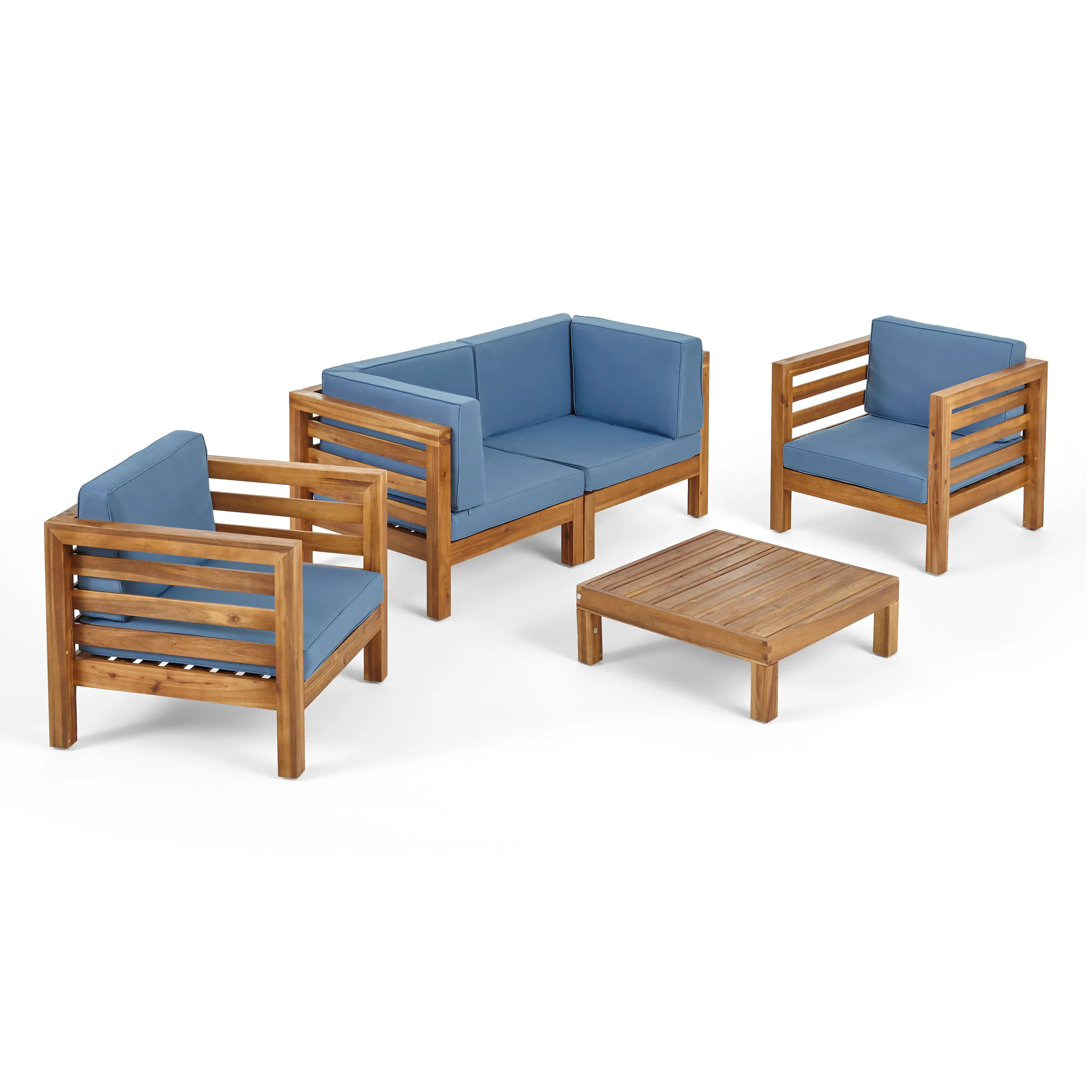 Emma Outdoor 4 Seater Acacia Wood Loveseat Chat Set - furnishings