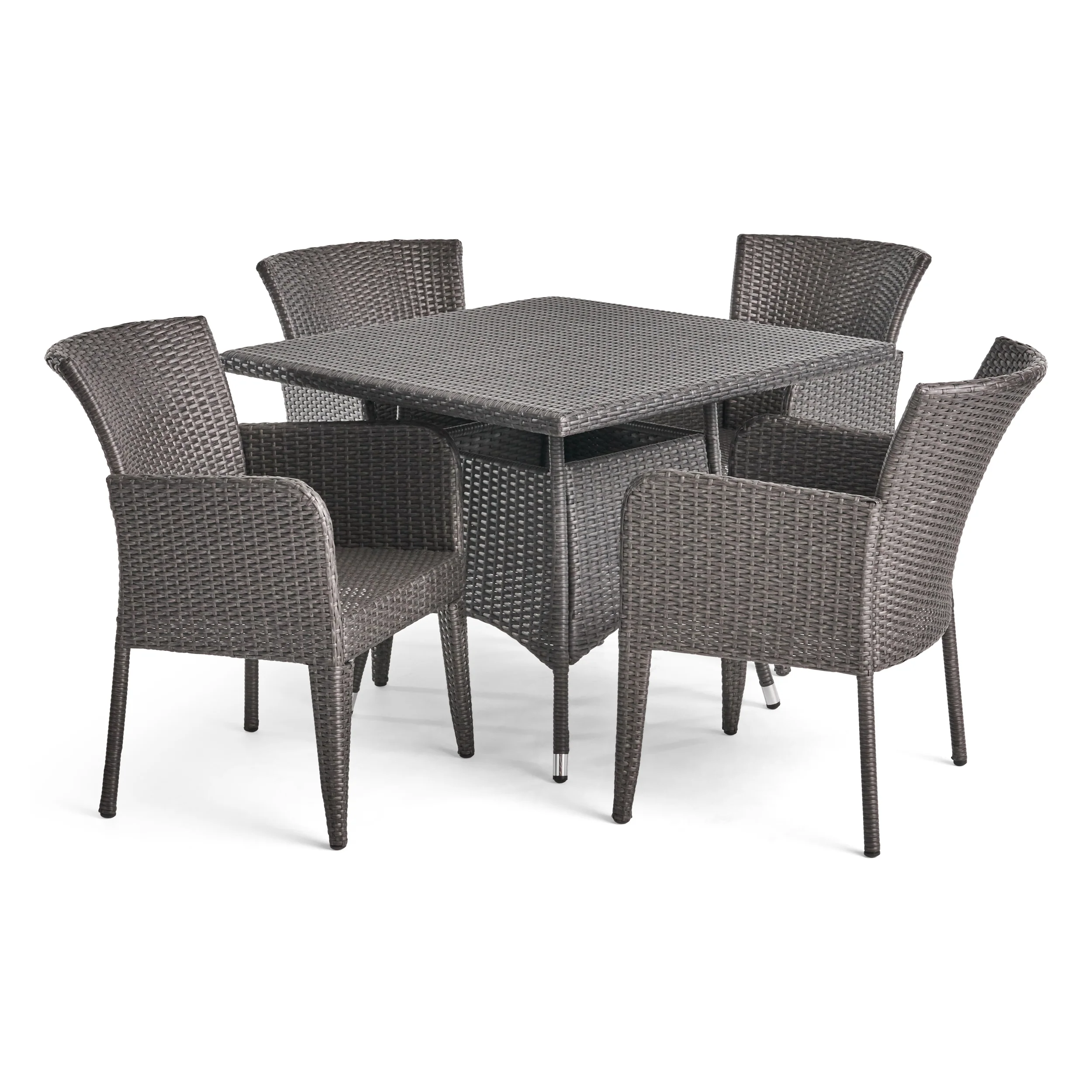 Dilon Outdoor 5 Piece Wicker Dining Set, Grey - furnishings
