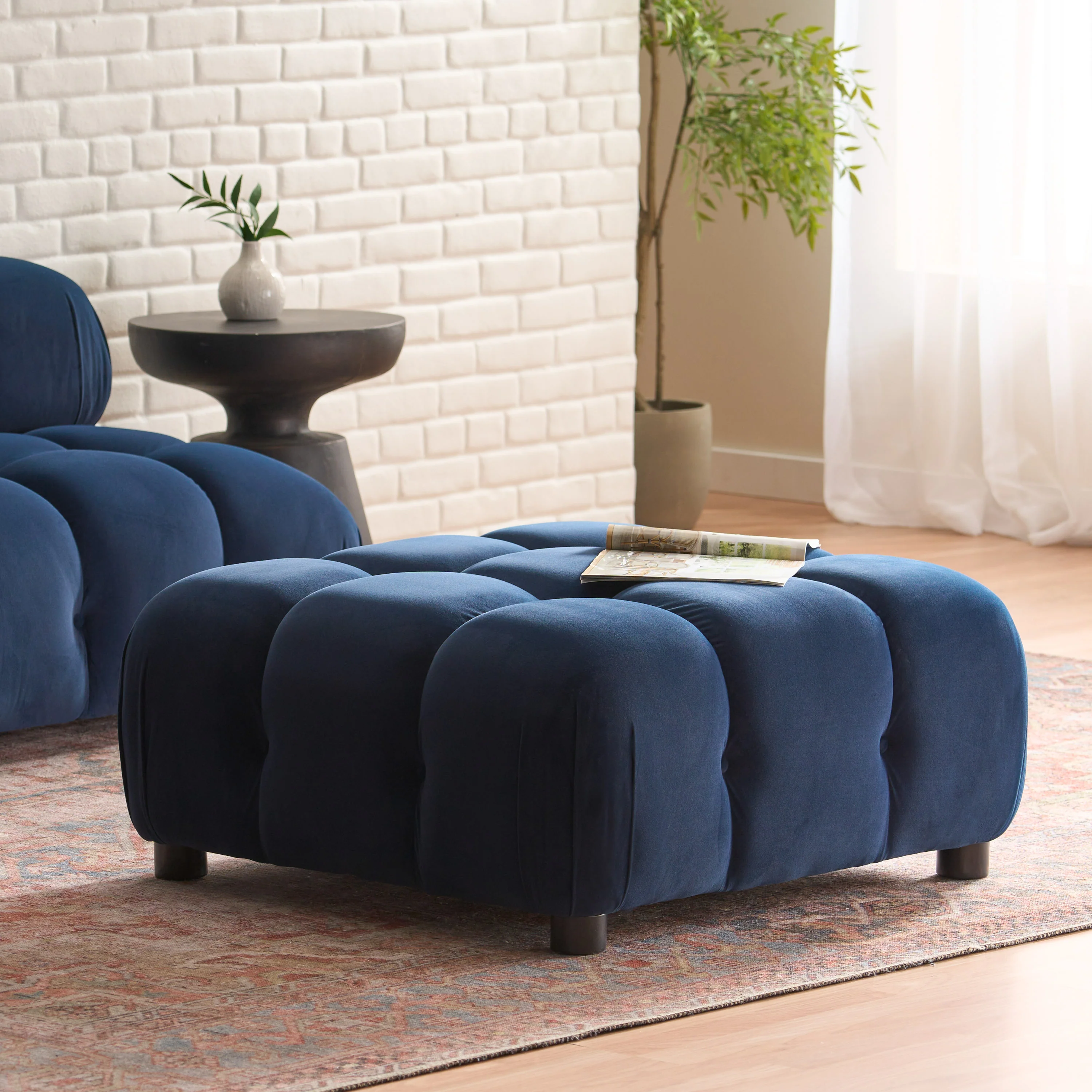 Kildare Velvet Tufted Ottoman - furnishings