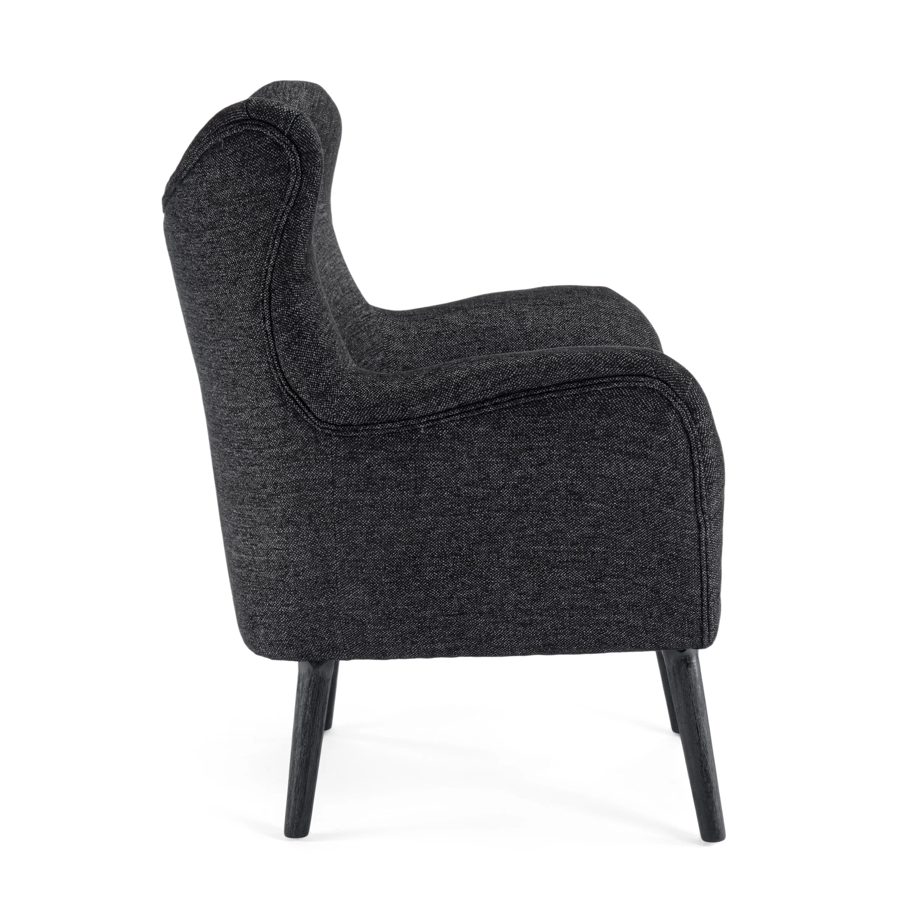 Eastdale Mid Century Modern Upholstered Wingback Club Chair, Black Textured Tweed and Black - furnishings