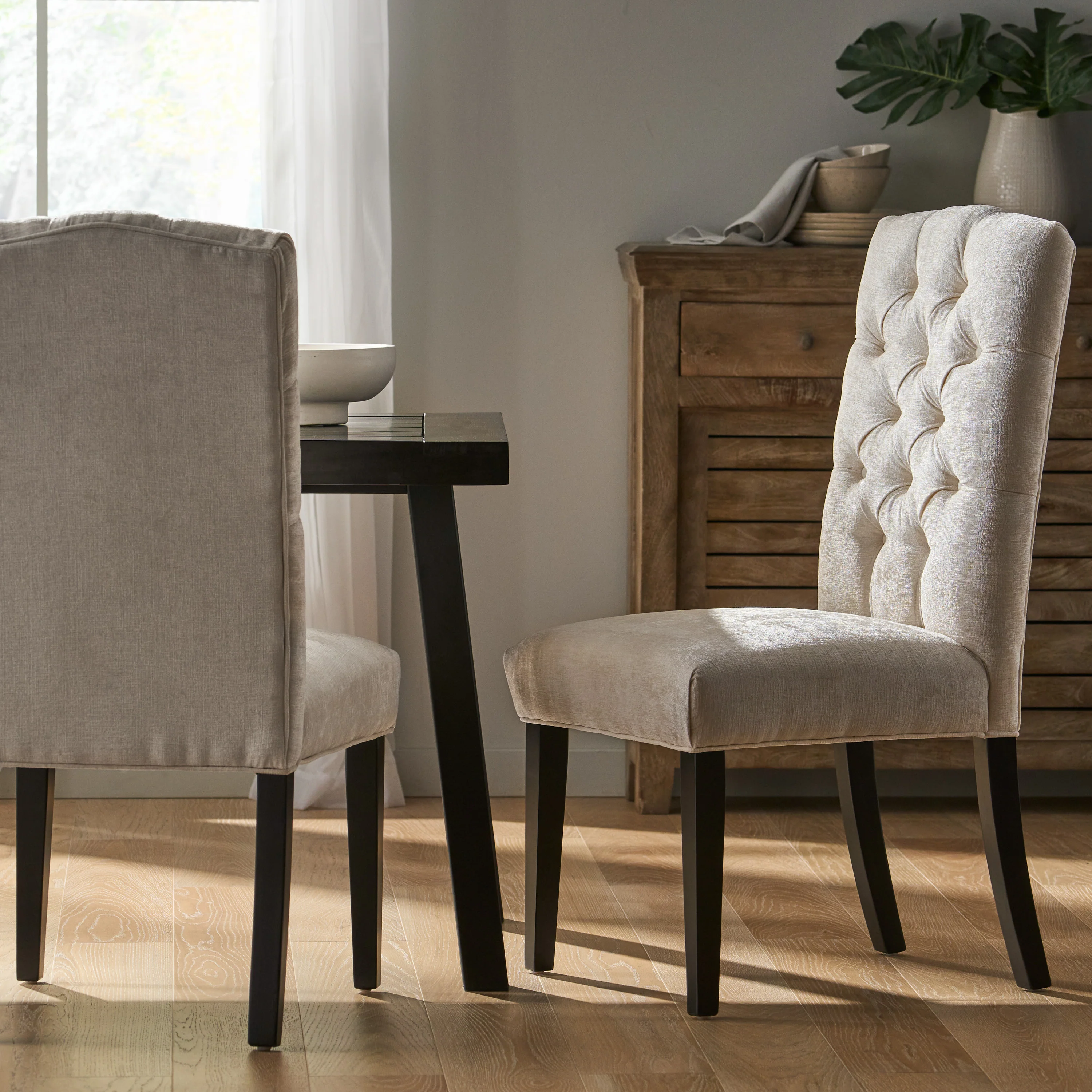 Clark Button Tufted Fabric Dining Chair with Tapered Legs, Set of 2 - furnishings