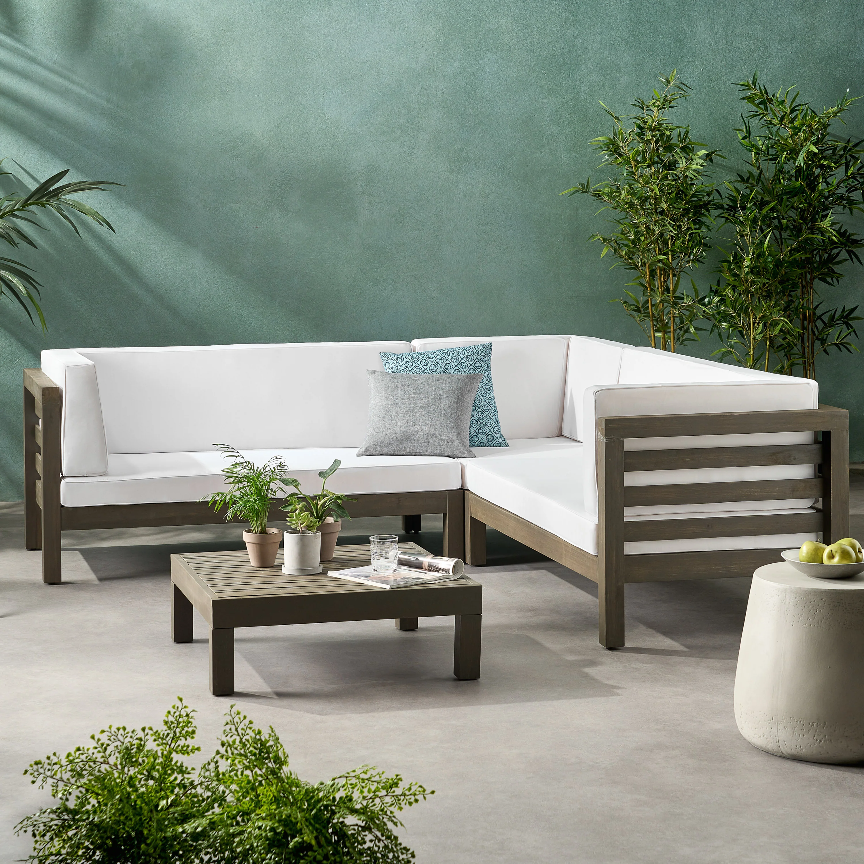 Ravello 4 Piece Outdoor Wooden Sectional Set with Cushions - furnishings