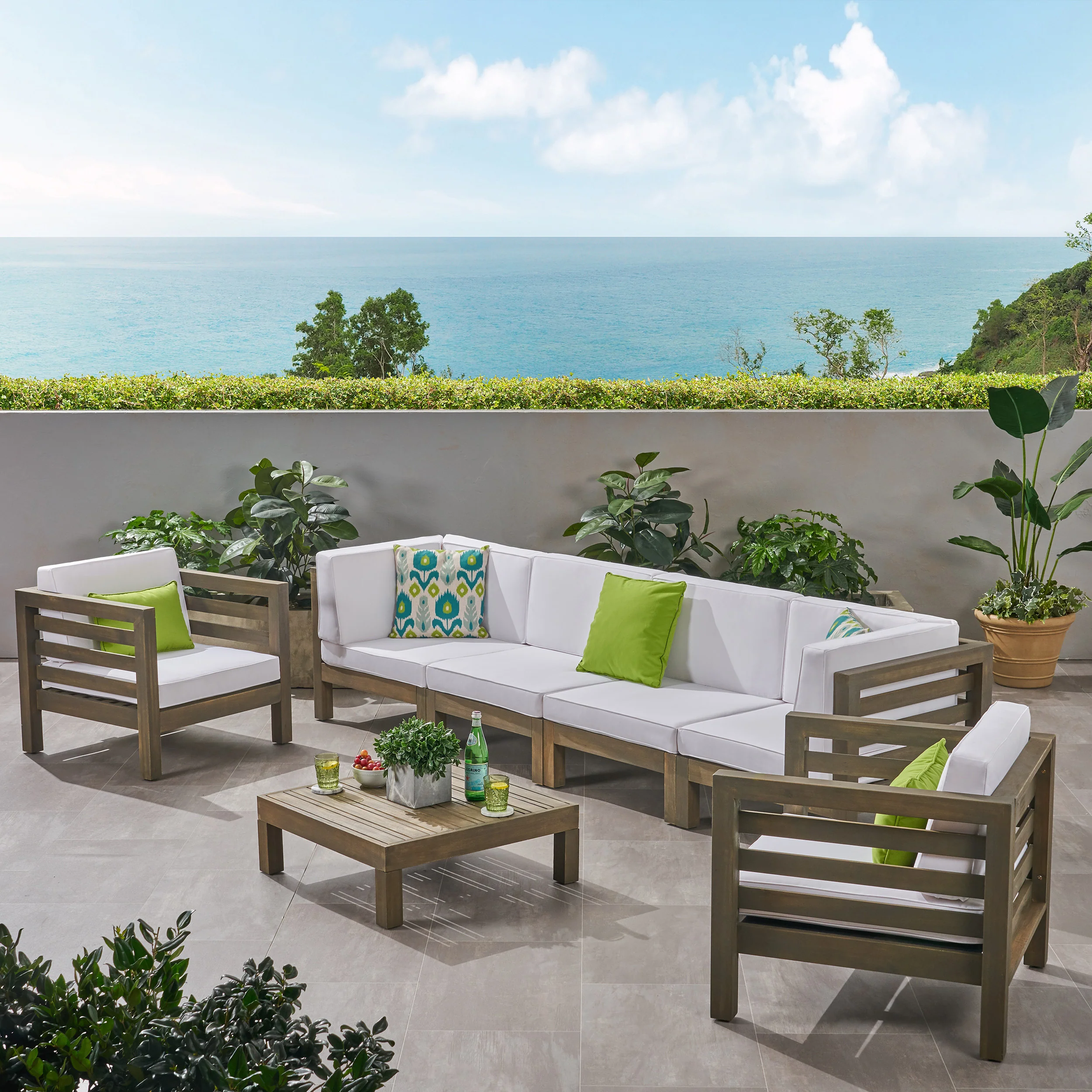 Emma Outdoor 6 Seater Acacia Wood Sofa Chat Set - furnishings