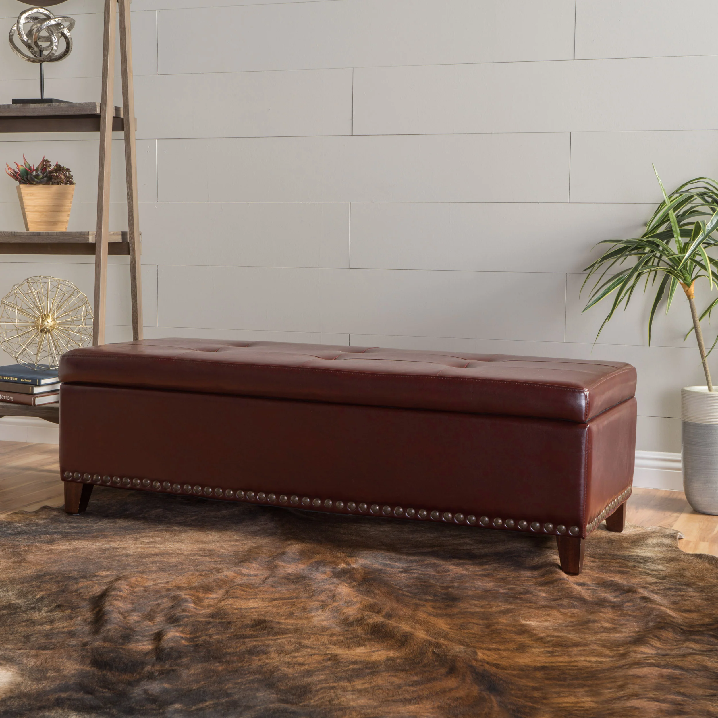 Charleston Rectangle Tufted Leather Storage Ottoman Bench - furnishings