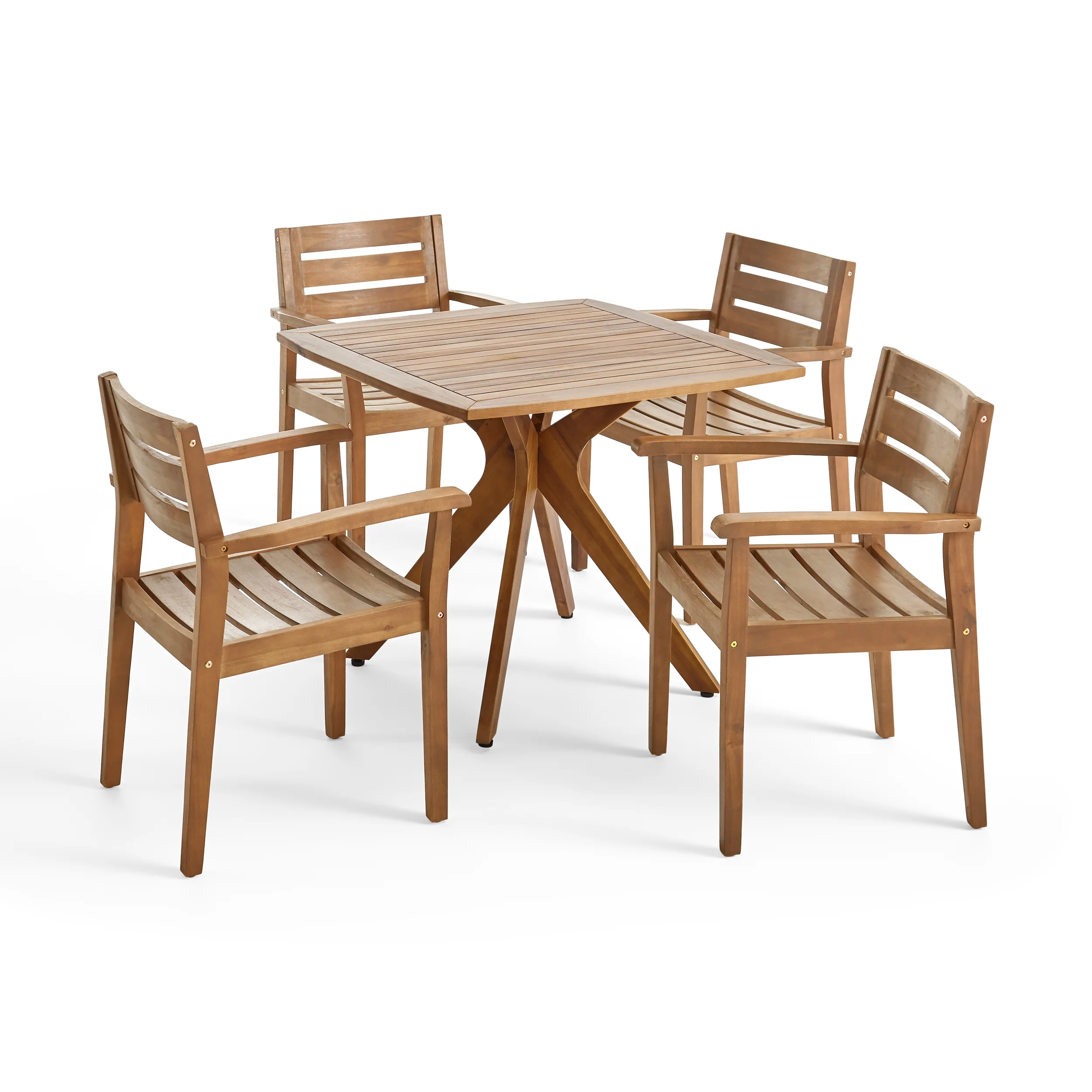 Stanford Outdoor 5 Piece Acacia Wood Dining Set Wit X Base - furnishings