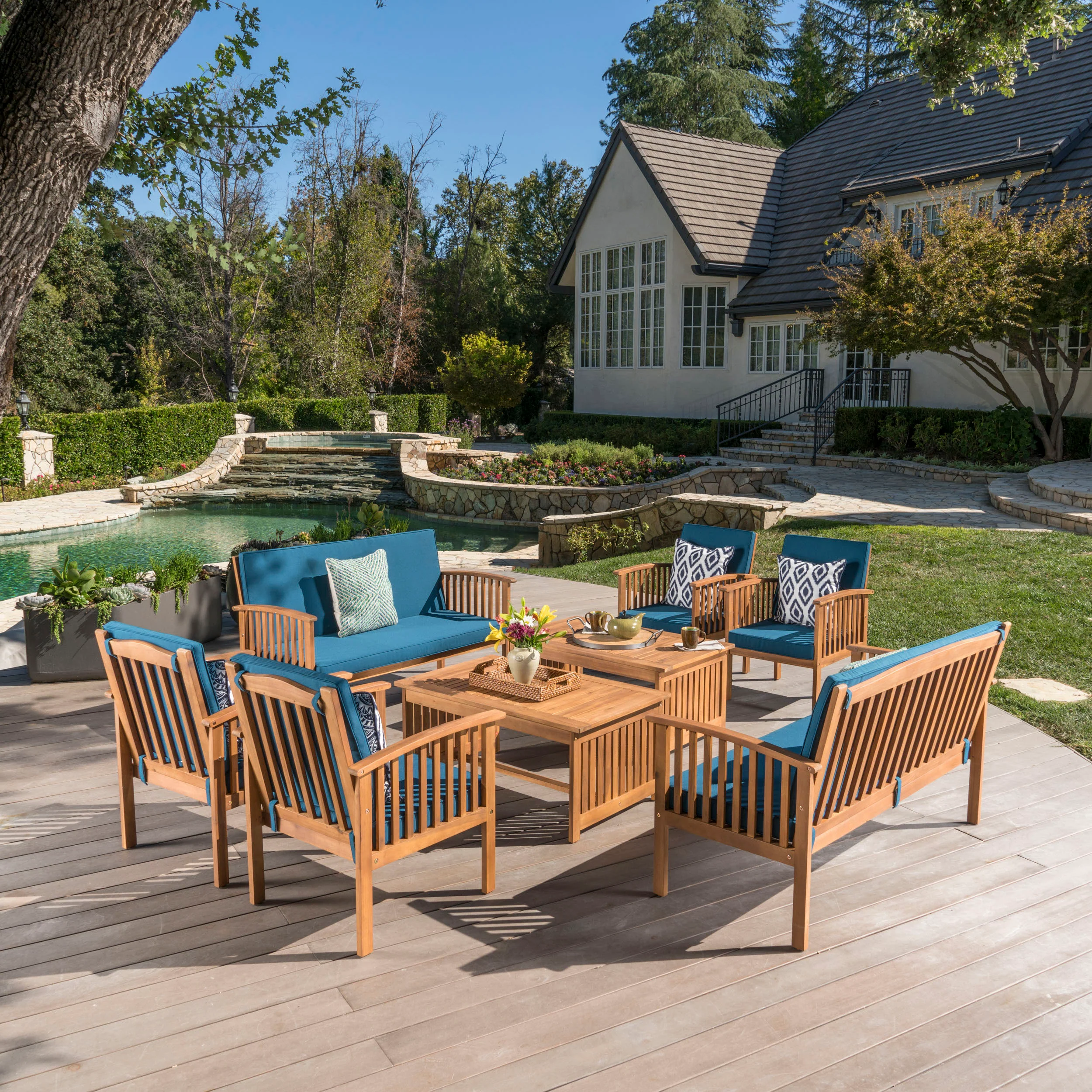 Cape Town Acacia Wood Outdoor Sofa Set - furnishings