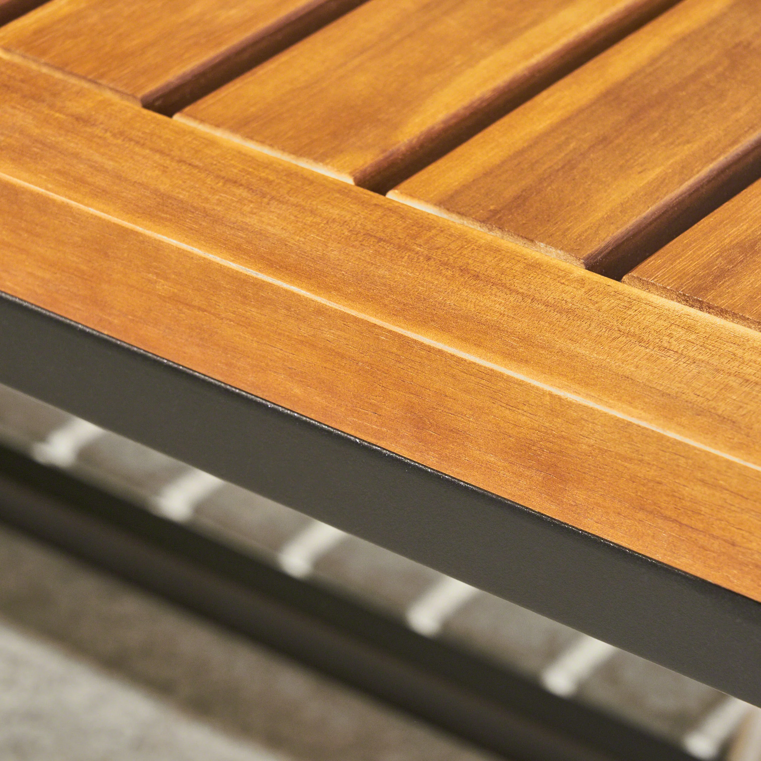 Drew Outdoor Industrial Acacia Wood and Iron Bench - furnishings