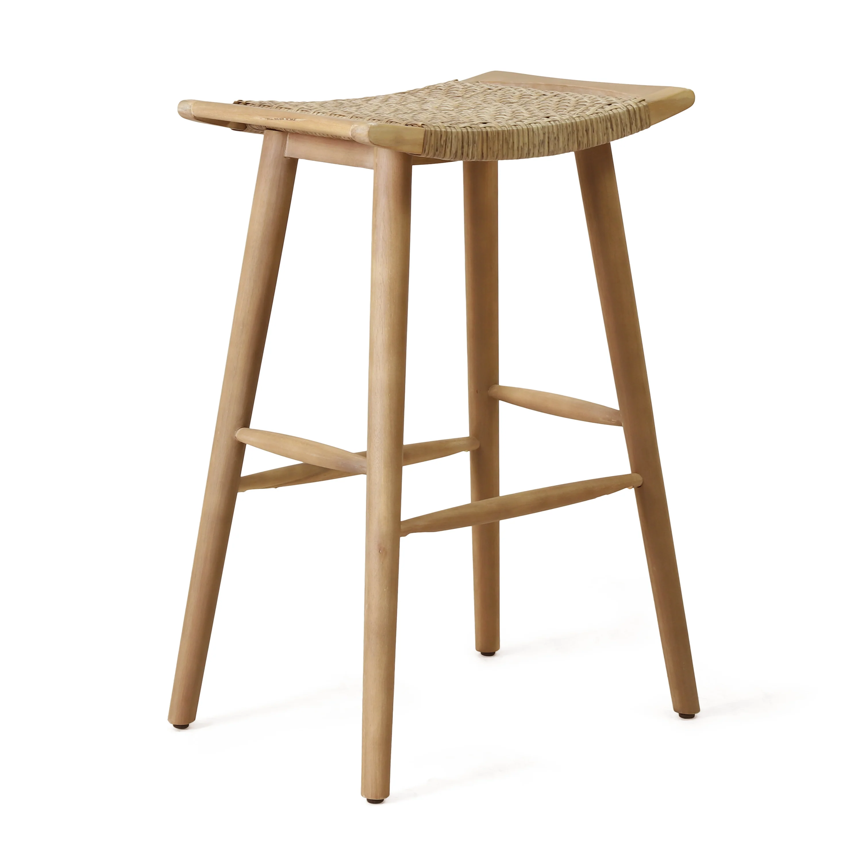 Dade Pulaski Outdoor Acacia Wood Barstool with Wicker, Set of 2 - furnishings