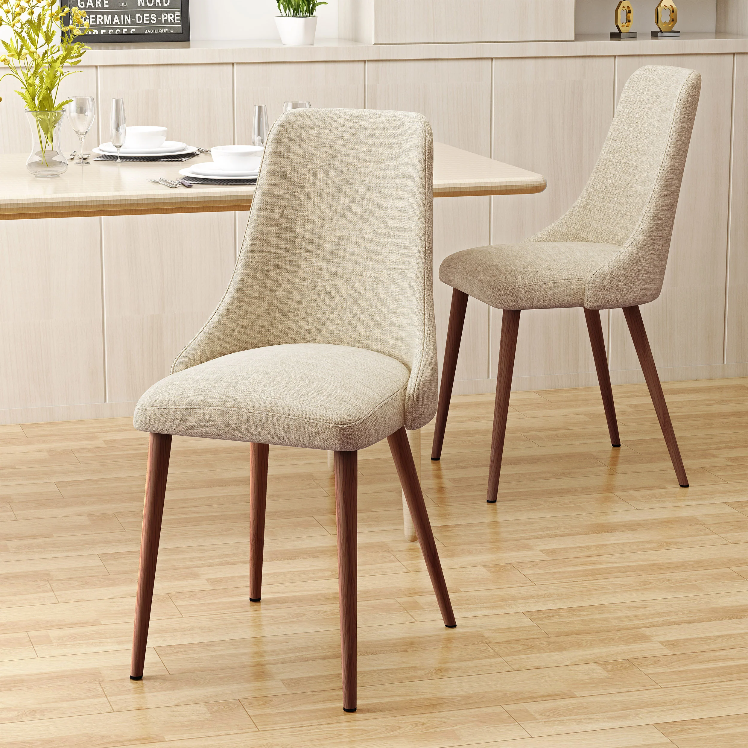 Soloman Mid Century Fabric Dining Chairs with Wood Finished Legs - Set of 2 - furnishings