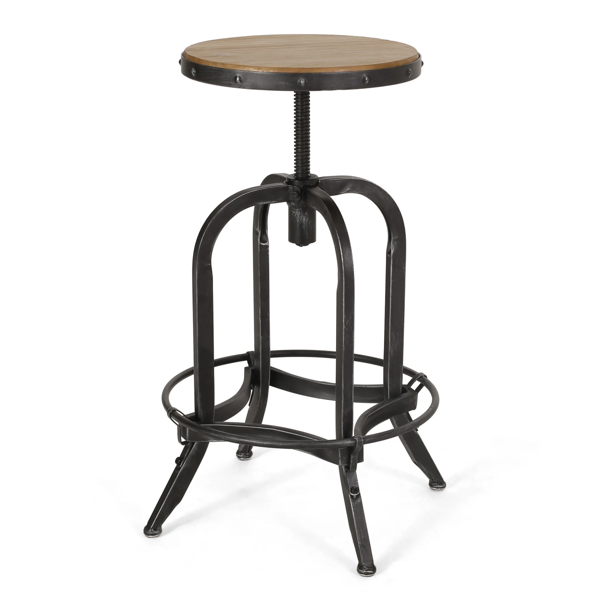 Cedarville Industrial Firwood Adjustable Height Swivel Barstools, Set of 2, Antique Natural and Pewter - furnishings